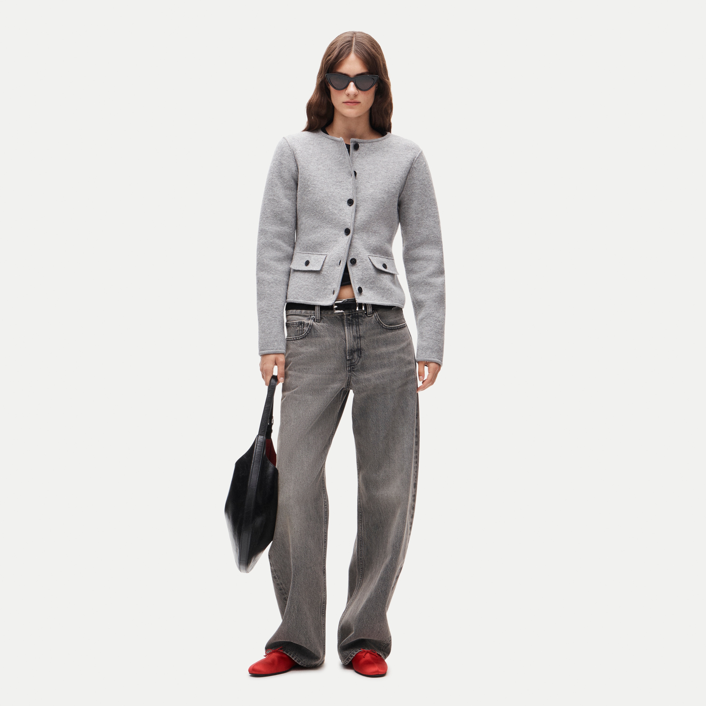 Boatneck sweater-jacket in boiled merino wool