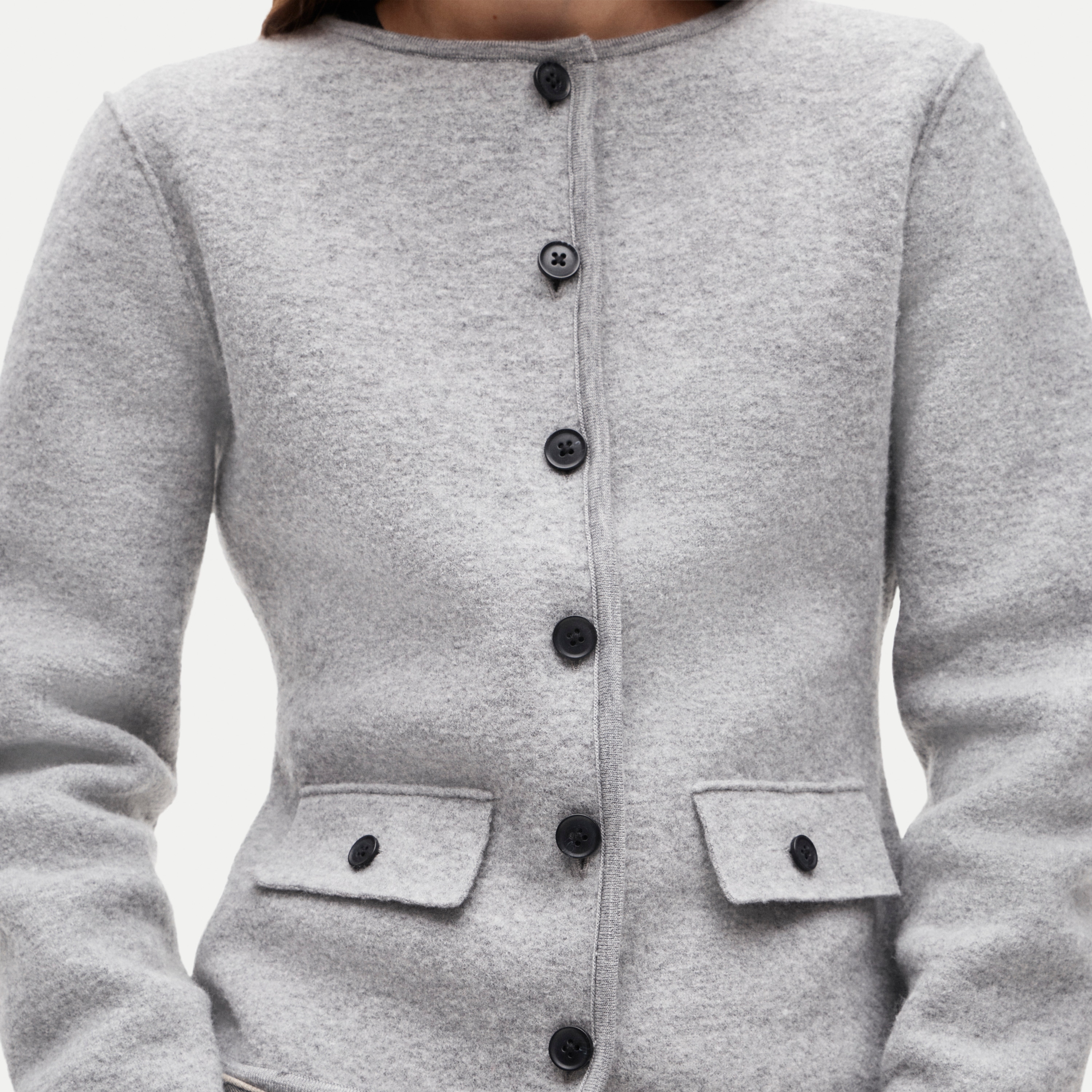Boatneck sweater-jacket in boiled merino wool