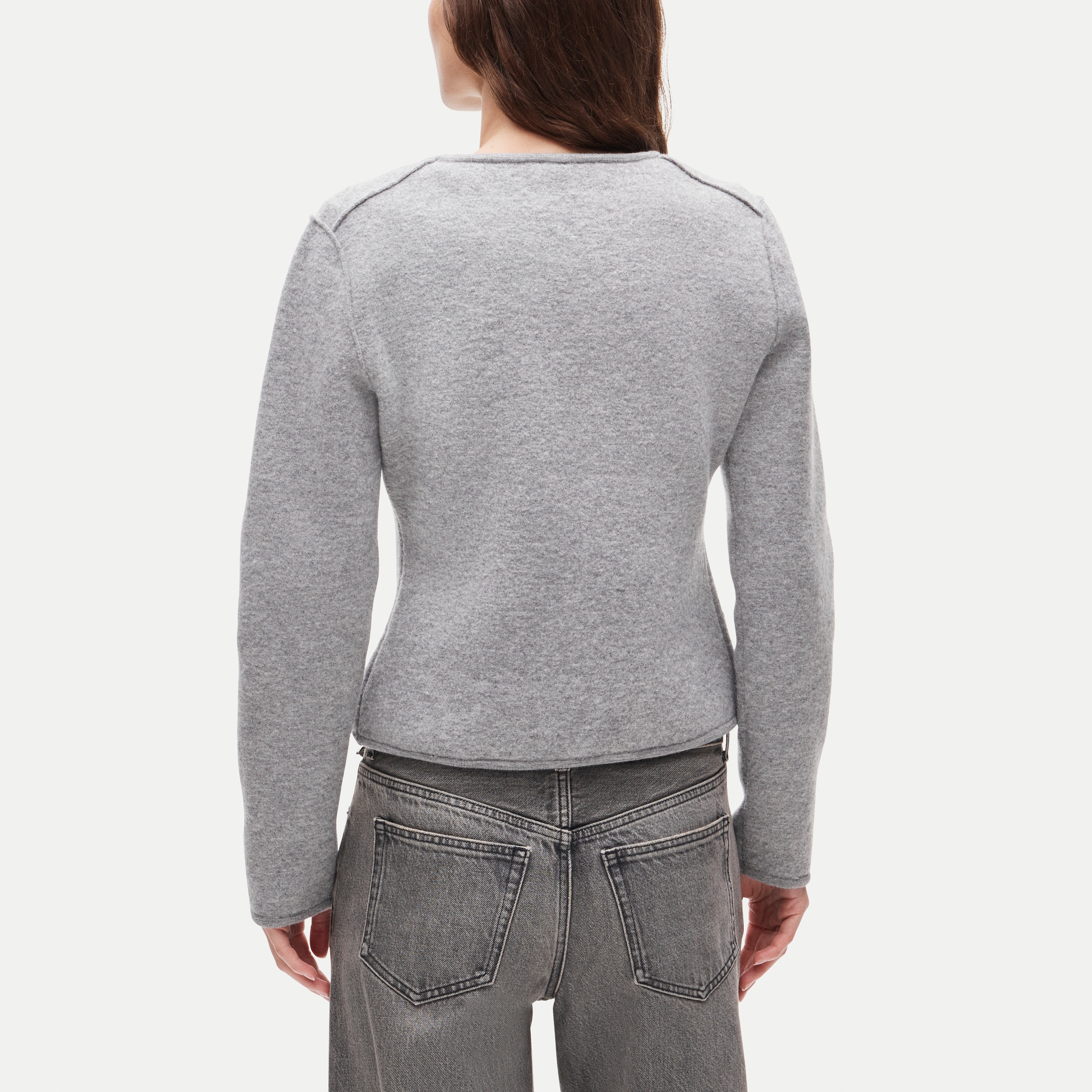Boatneck sweater-jacket in boiled merino wool