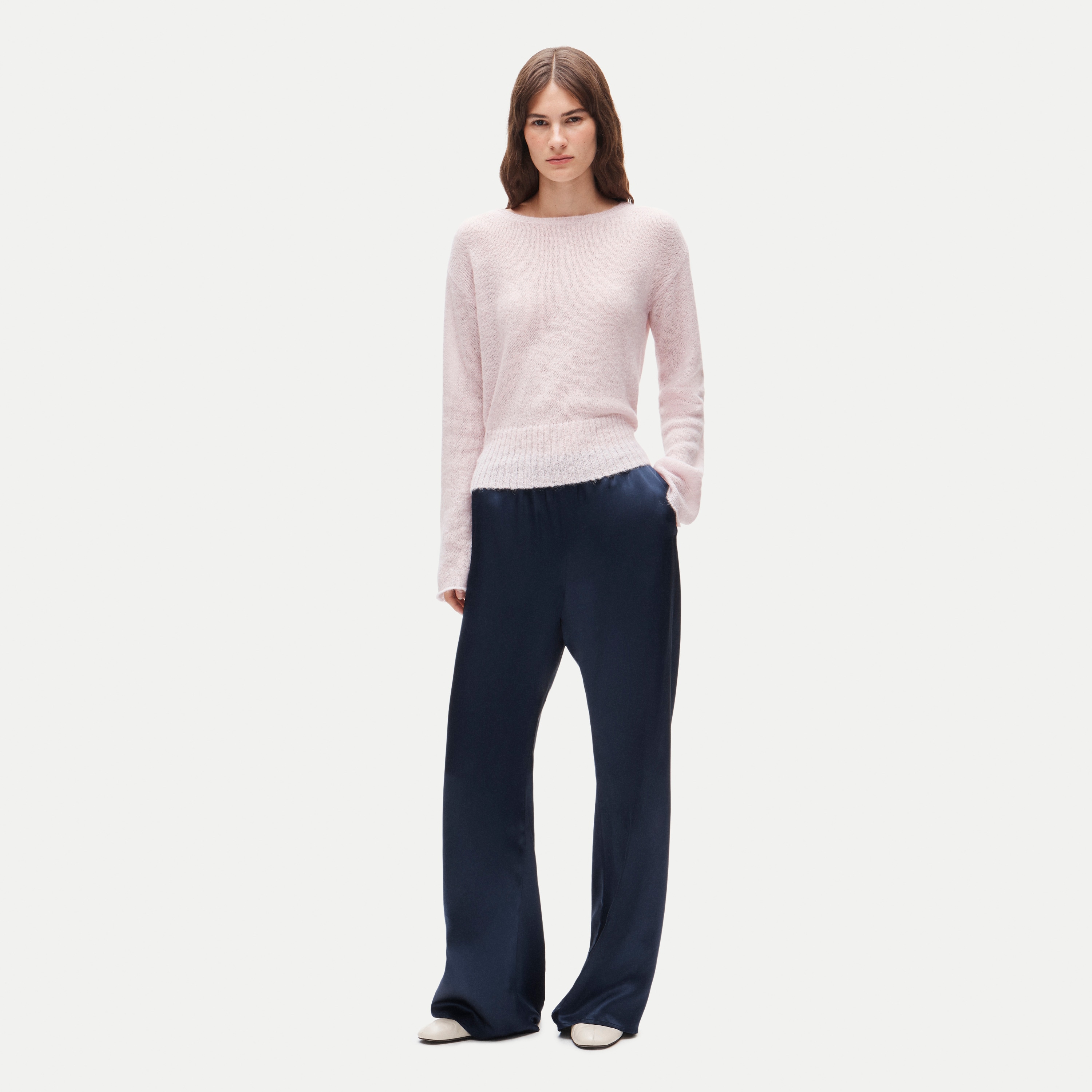 High rib pullover sweater in Italian yarn
