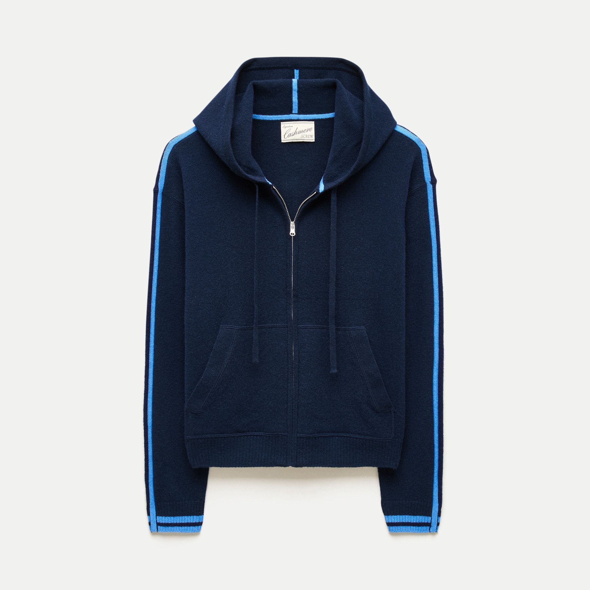 Cashmere full-zip hoodie with tipping