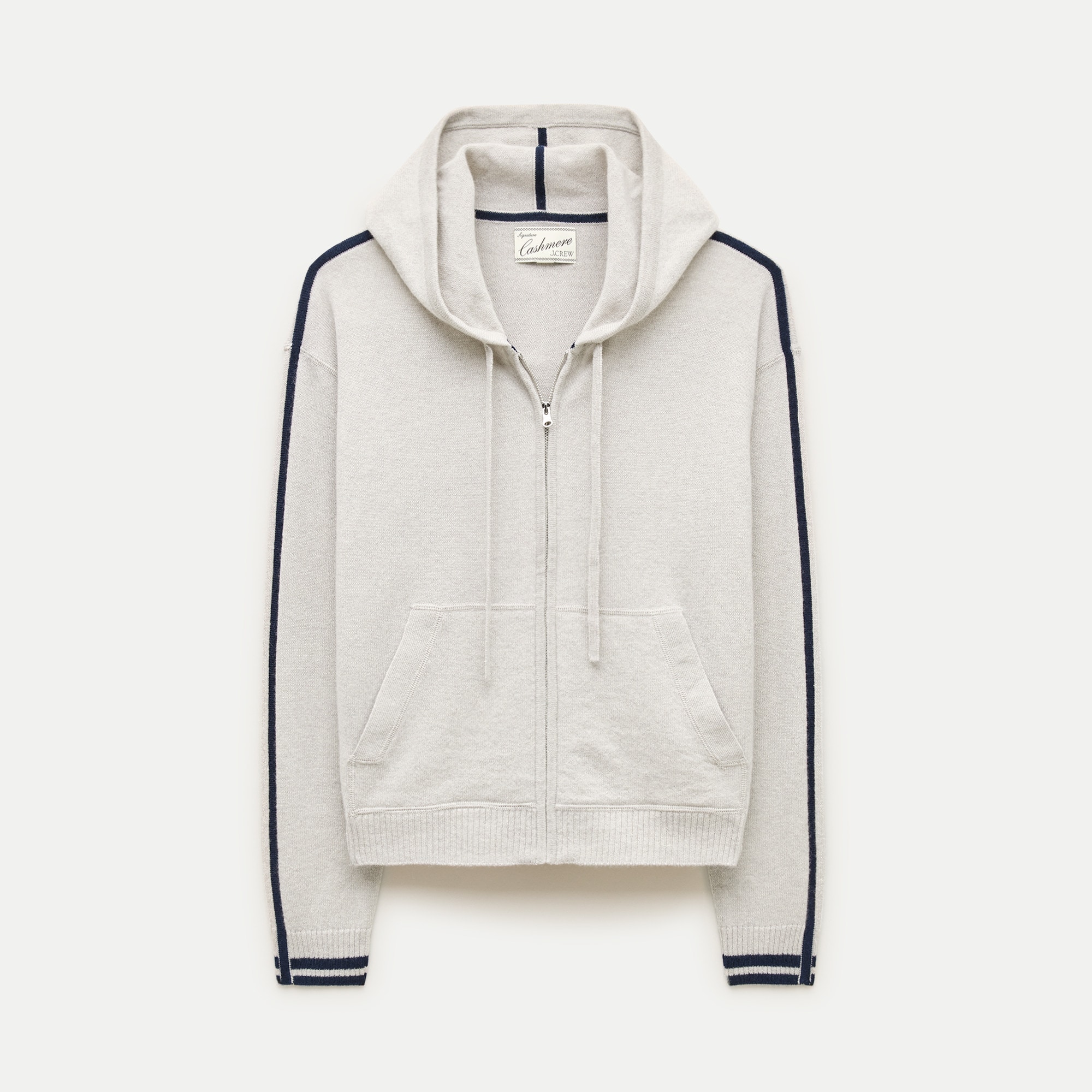 Cashmere full-zip hoodie with tipping