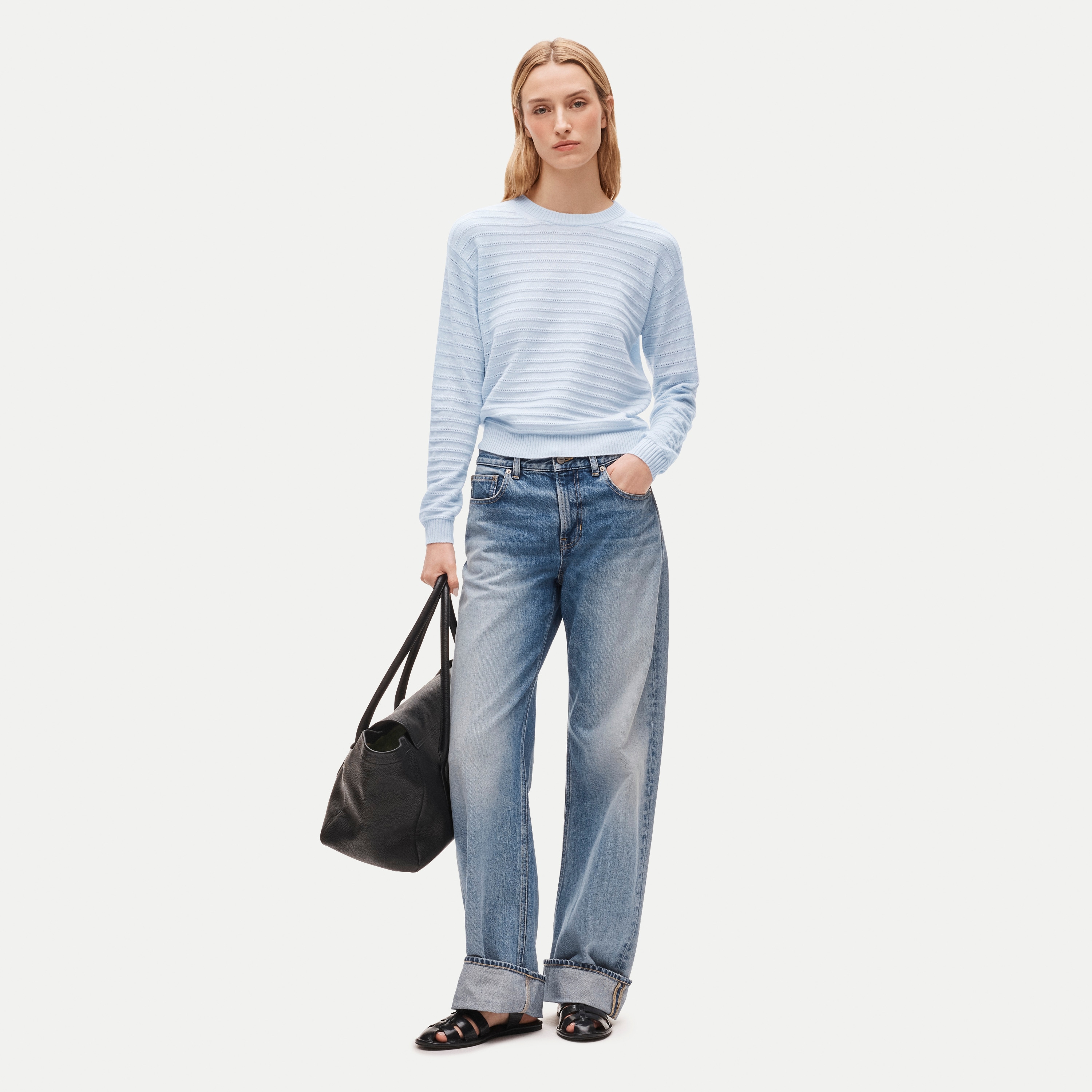 Perfect cashmere crewneck in pointelle stitch - thumbnail 2