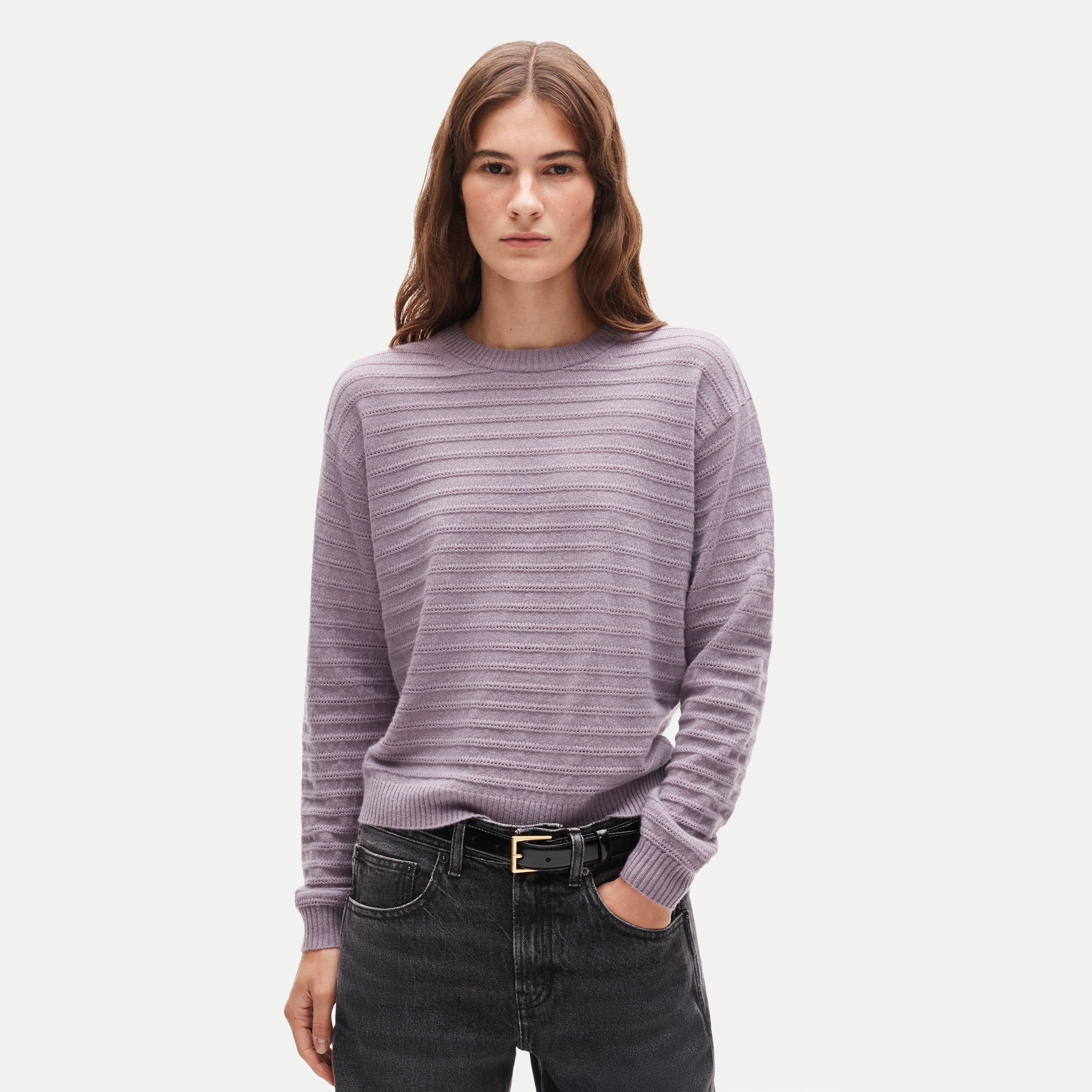Perfect cashmere crewneck in pointelle stitch