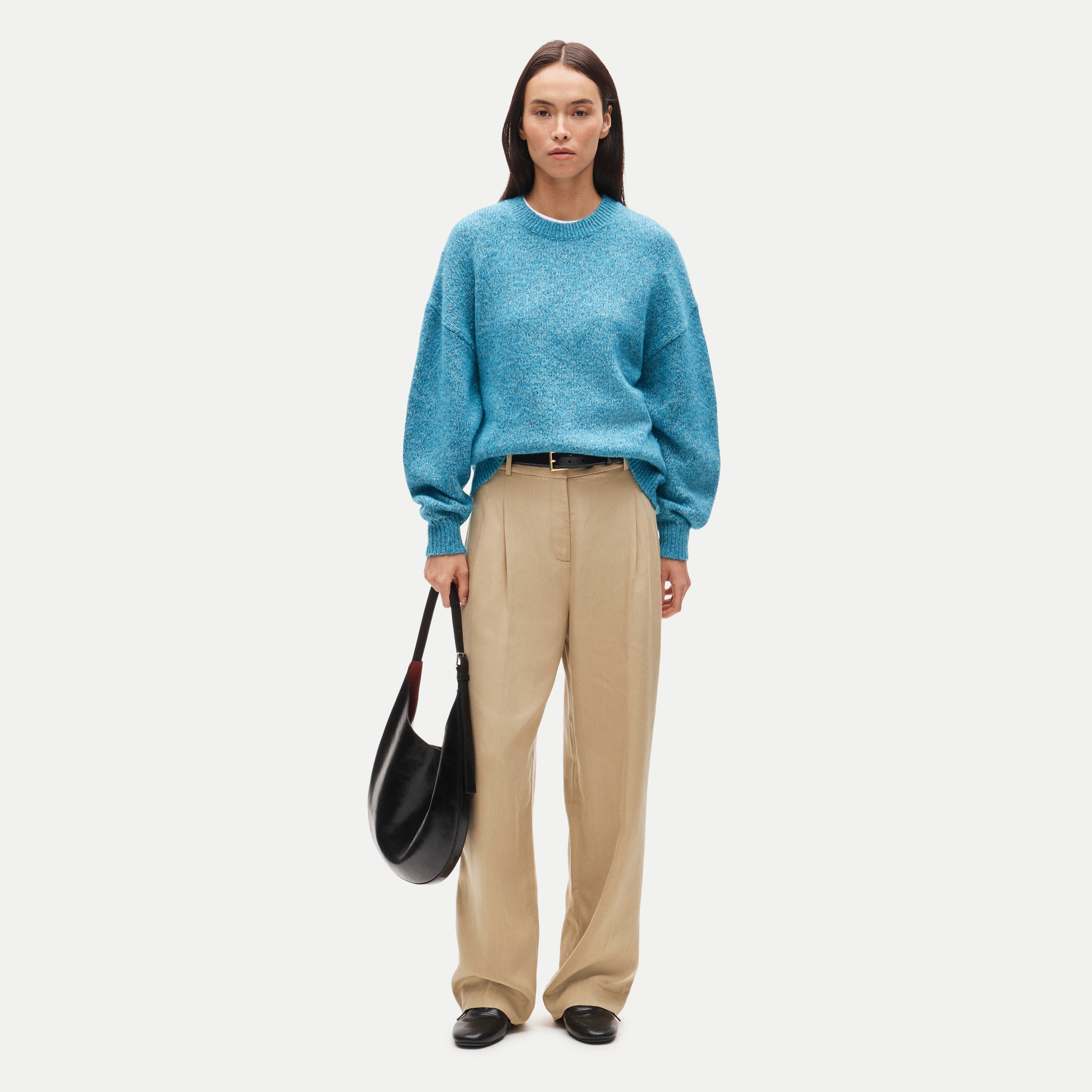 Oversized crewneck sweater in heather Italian yarn