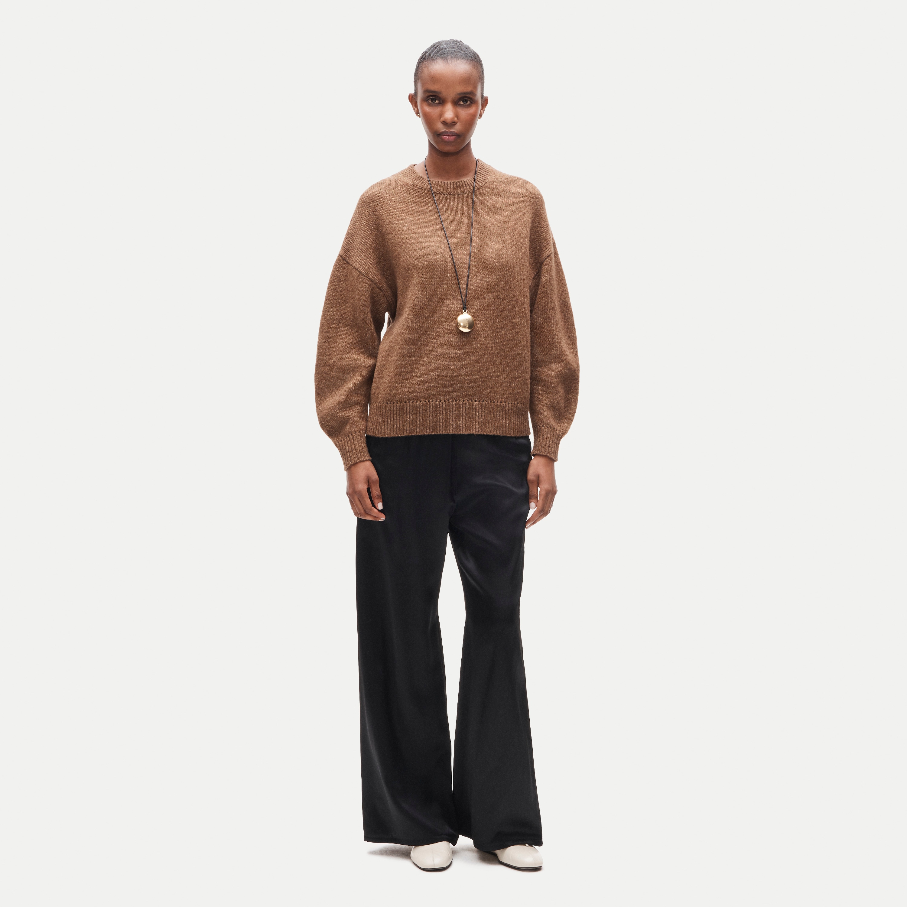 Oversized crewneck sweater in heather Italian yarn