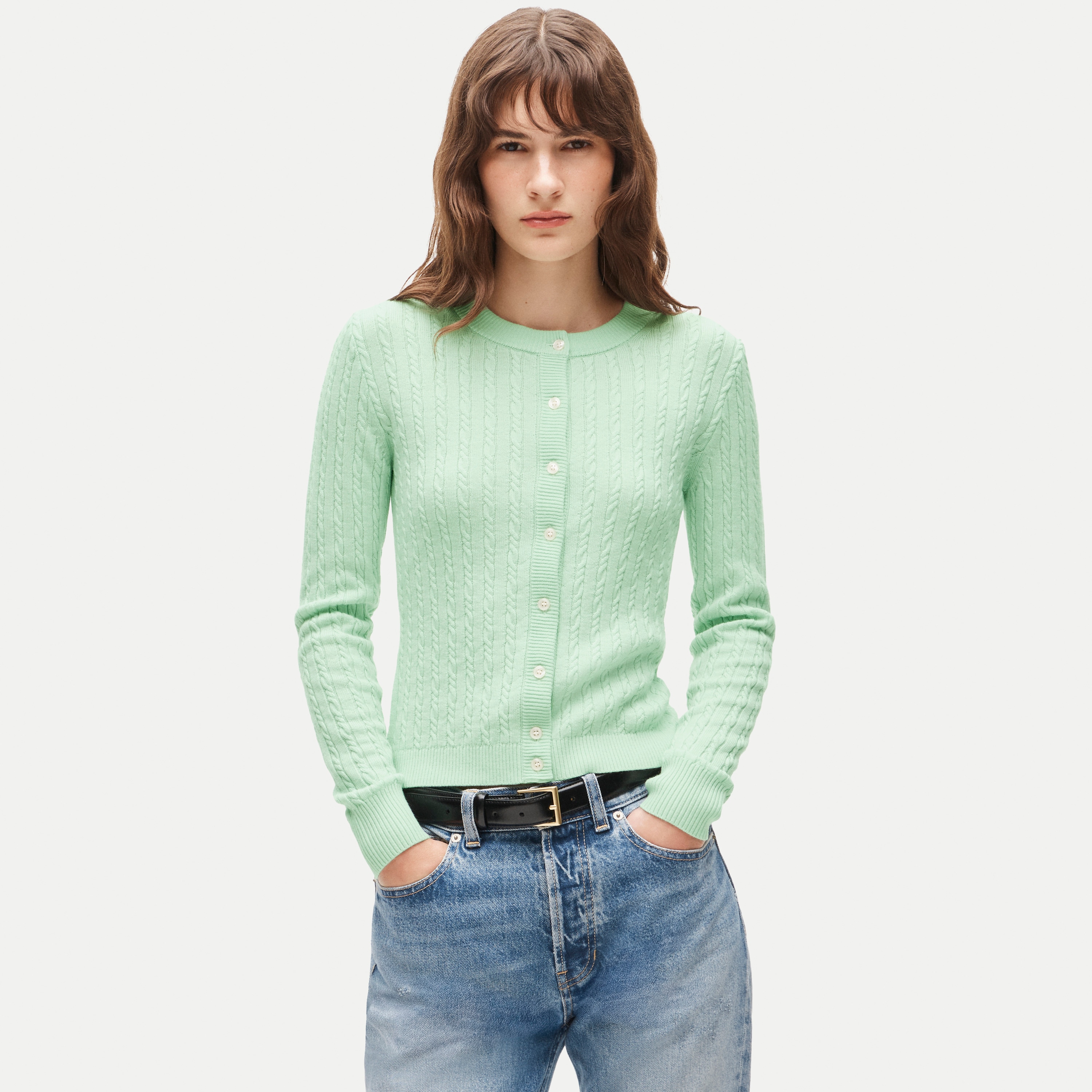 Cable-knit cardigan in merino wool blend