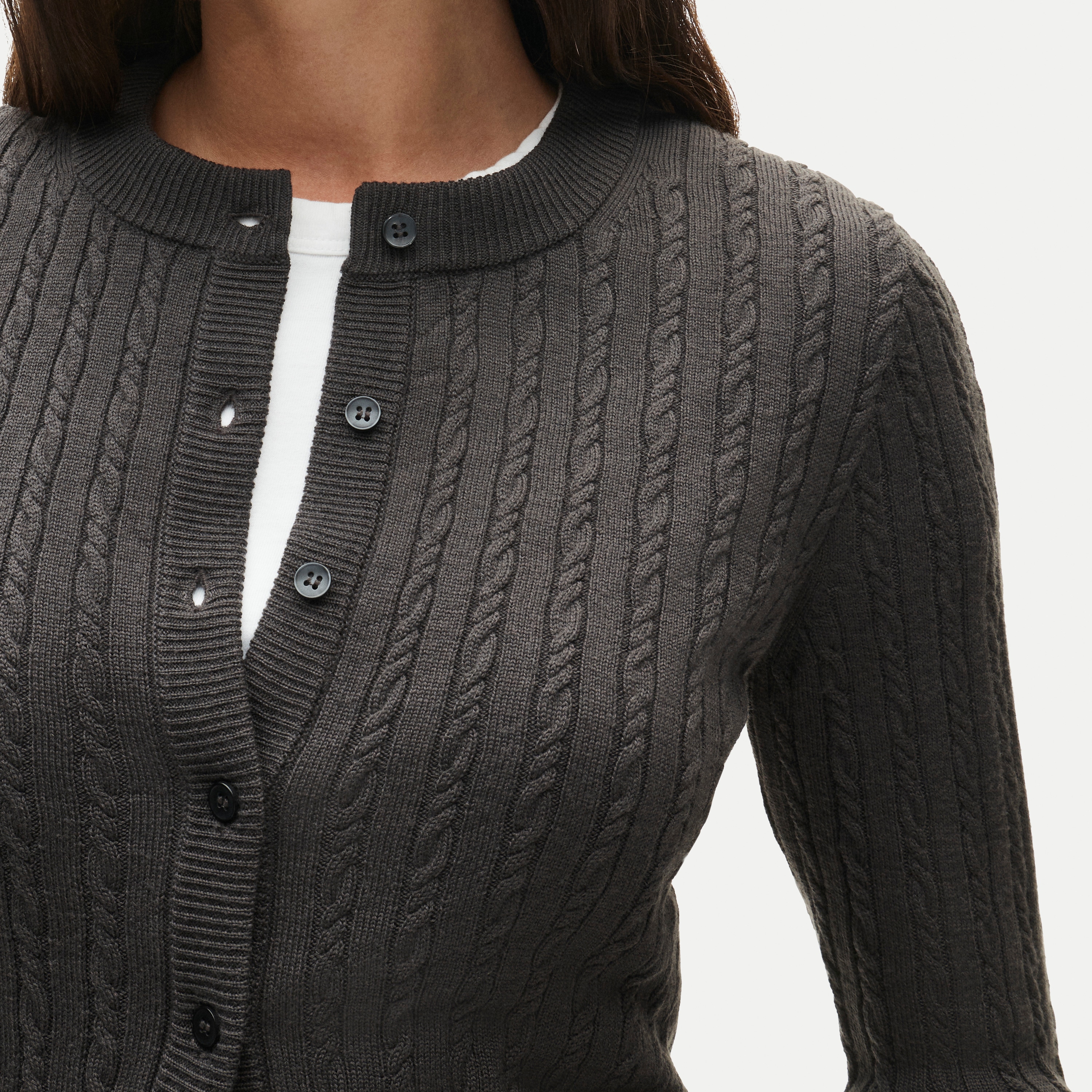 Cable-knit cardigan in merino wool blend