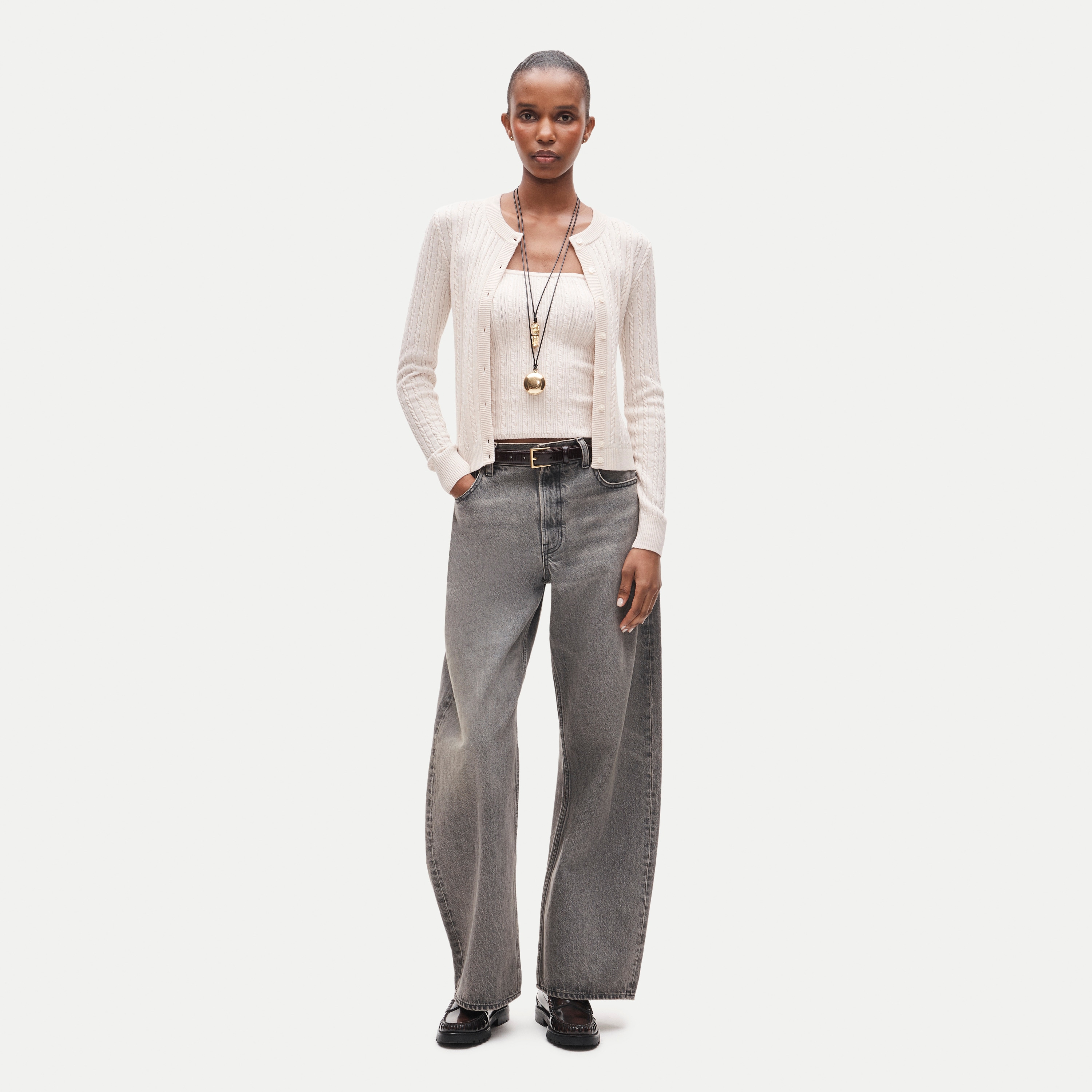 Cable-knit cardigan in merino wool blend