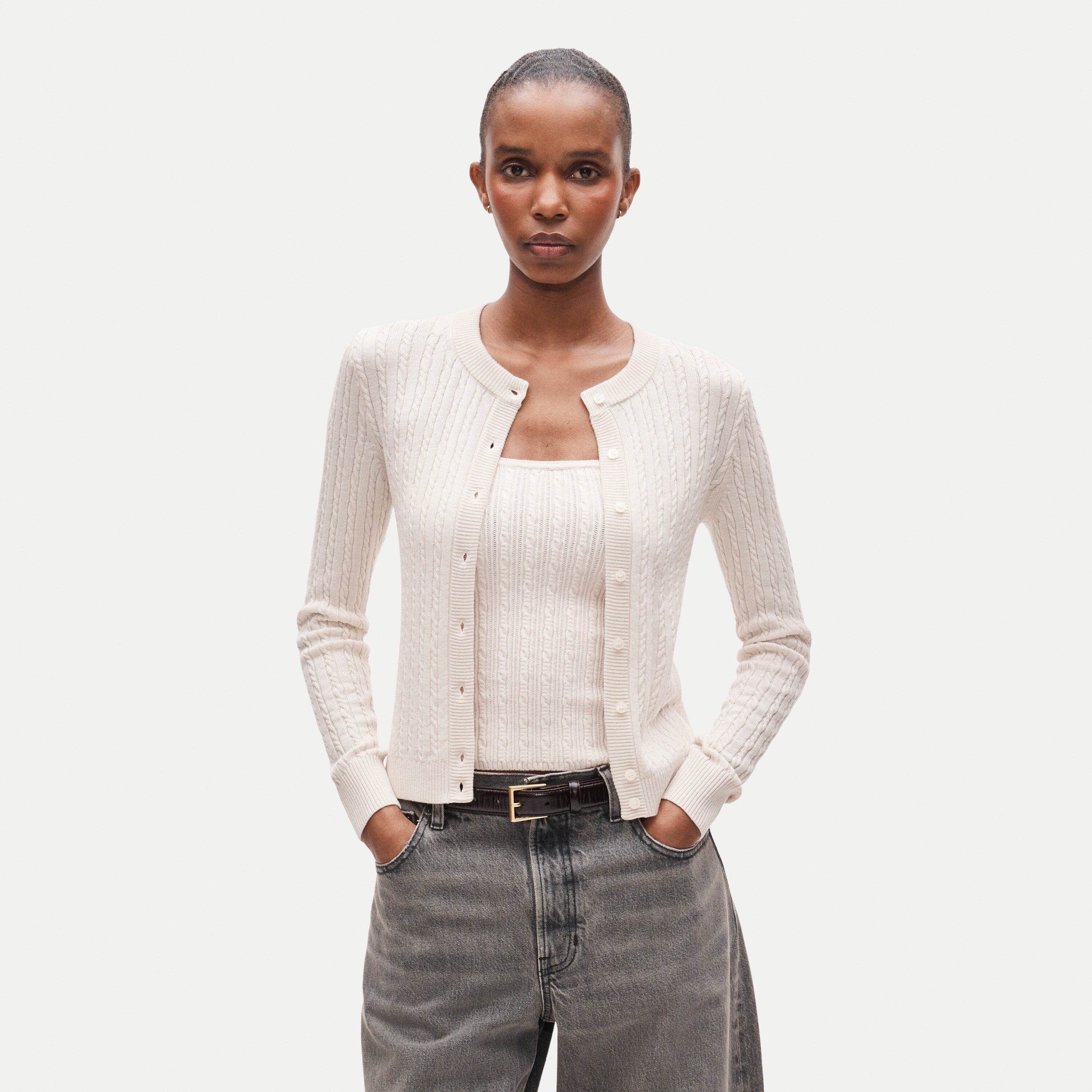 Cable-knit cardigan in merino wool blend