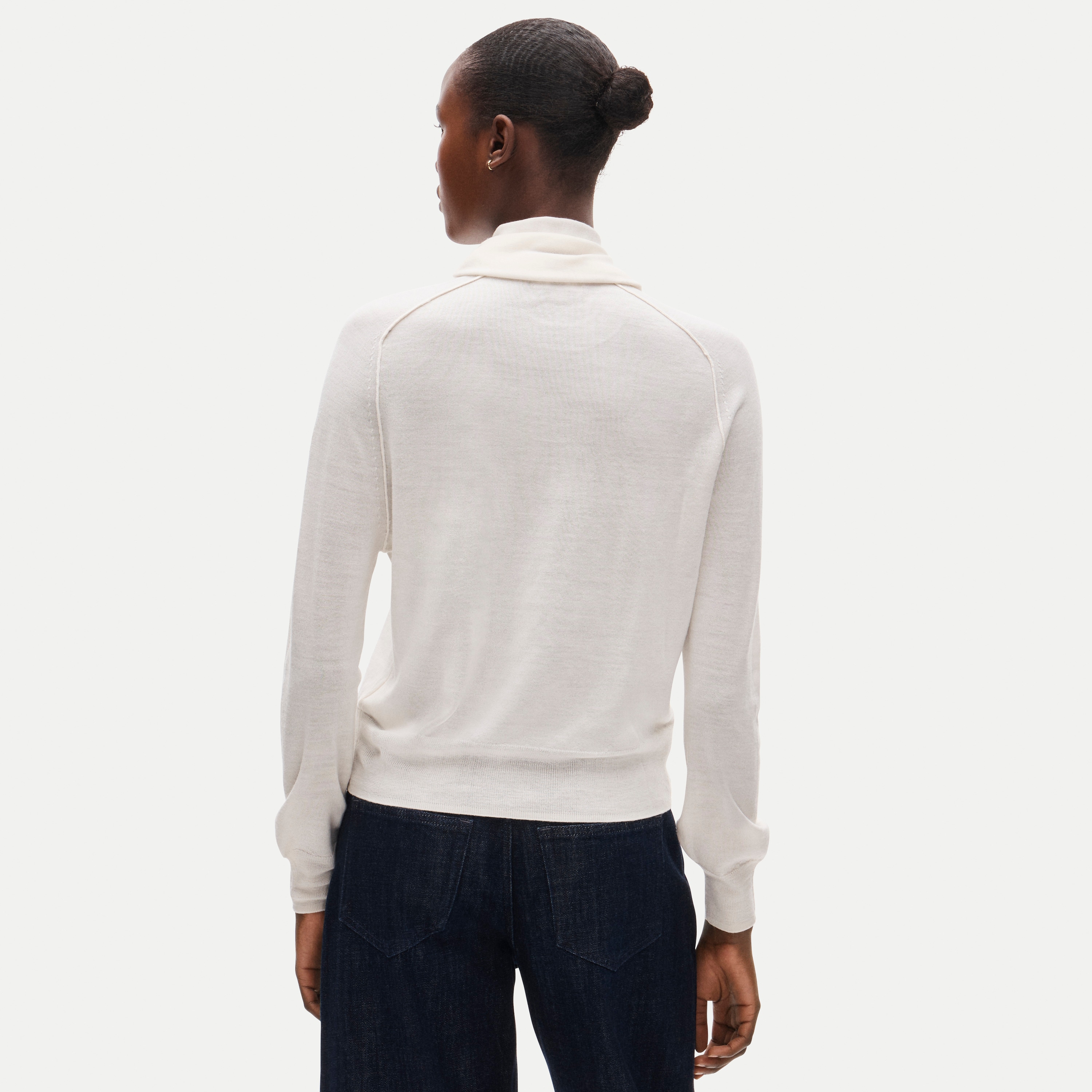 Blouson-sleeve scarf sweater in merino wool blend
