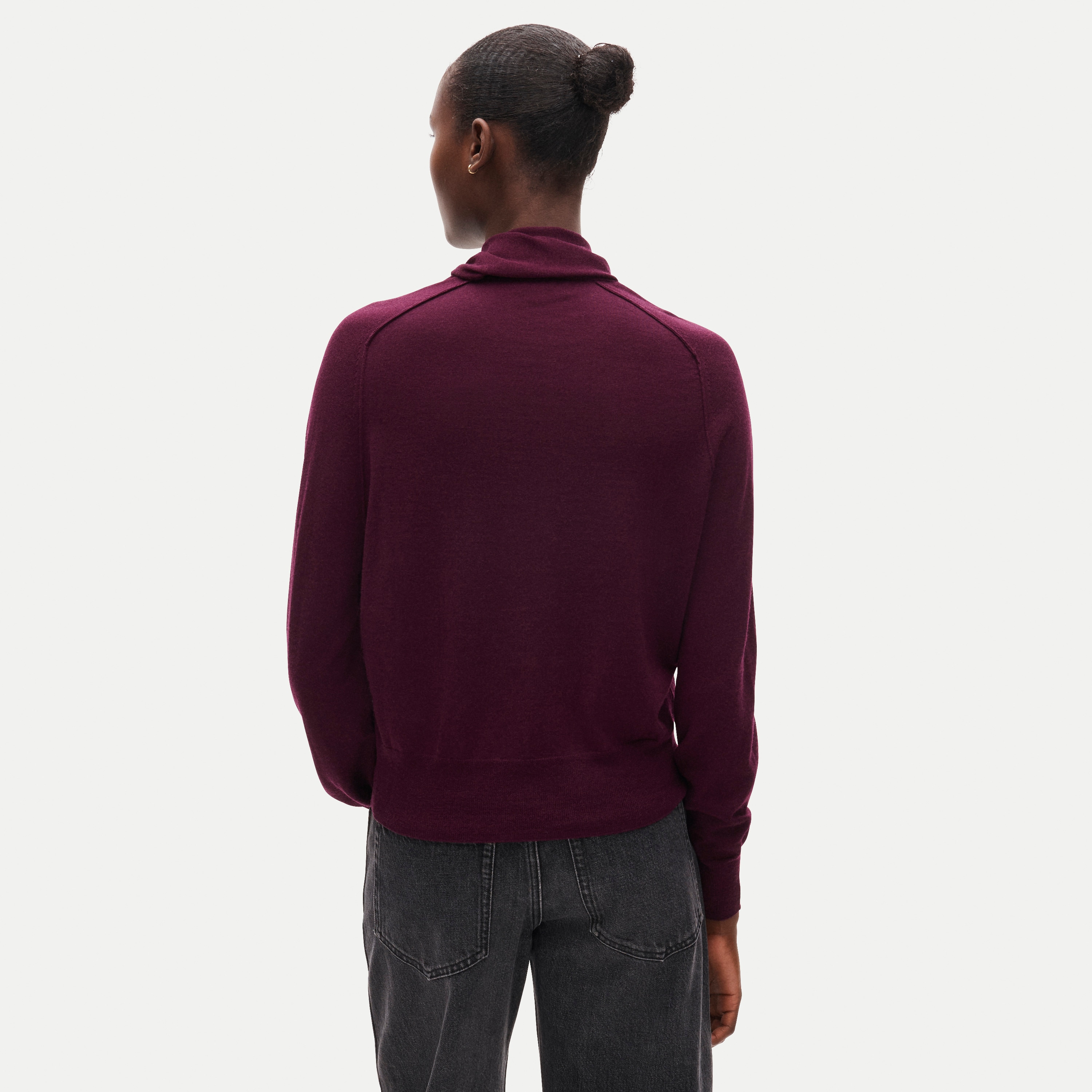 Blouson-sleeve scarf sweater in merino wool blend