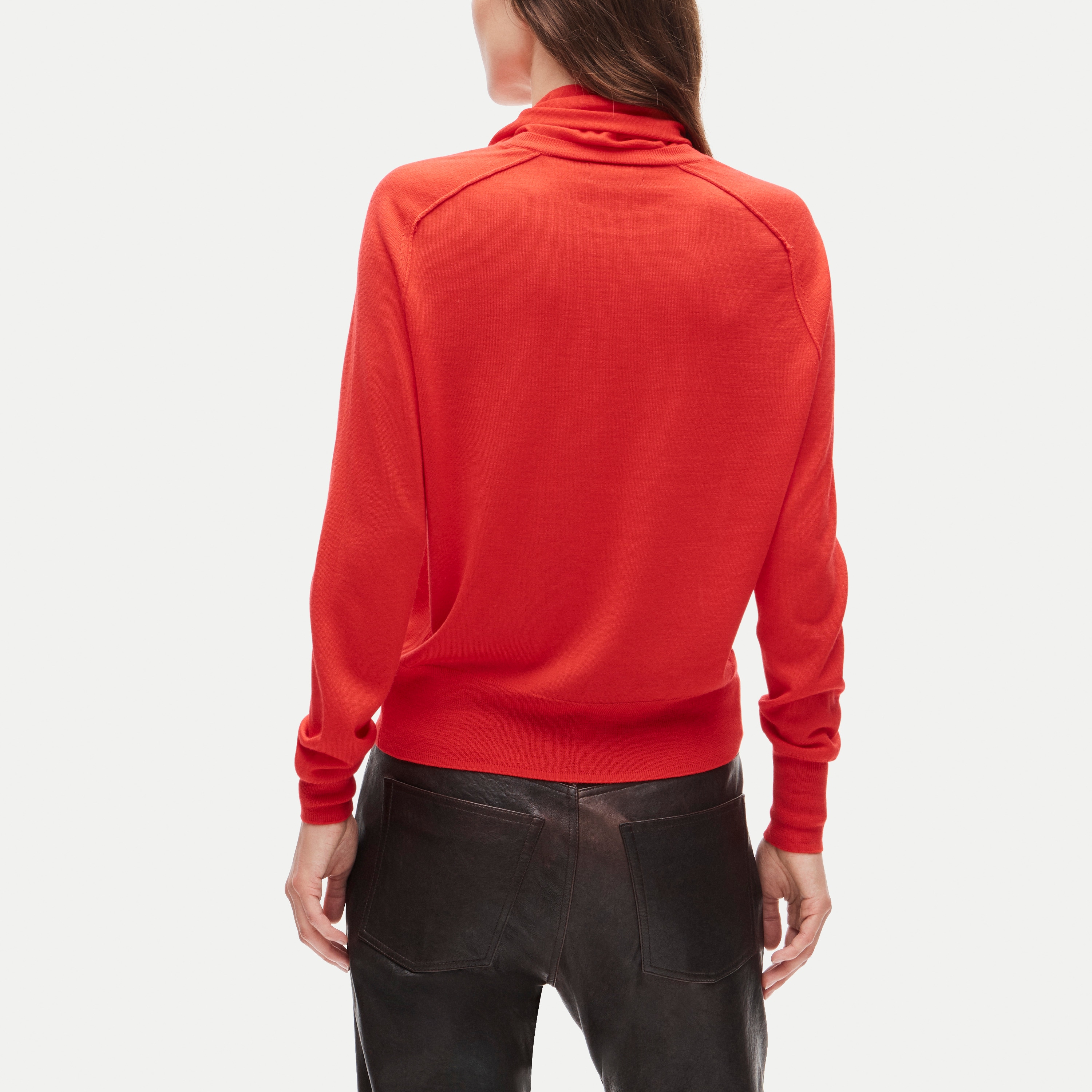 Blouson-sleeve scarf sweater in merino wool blend
