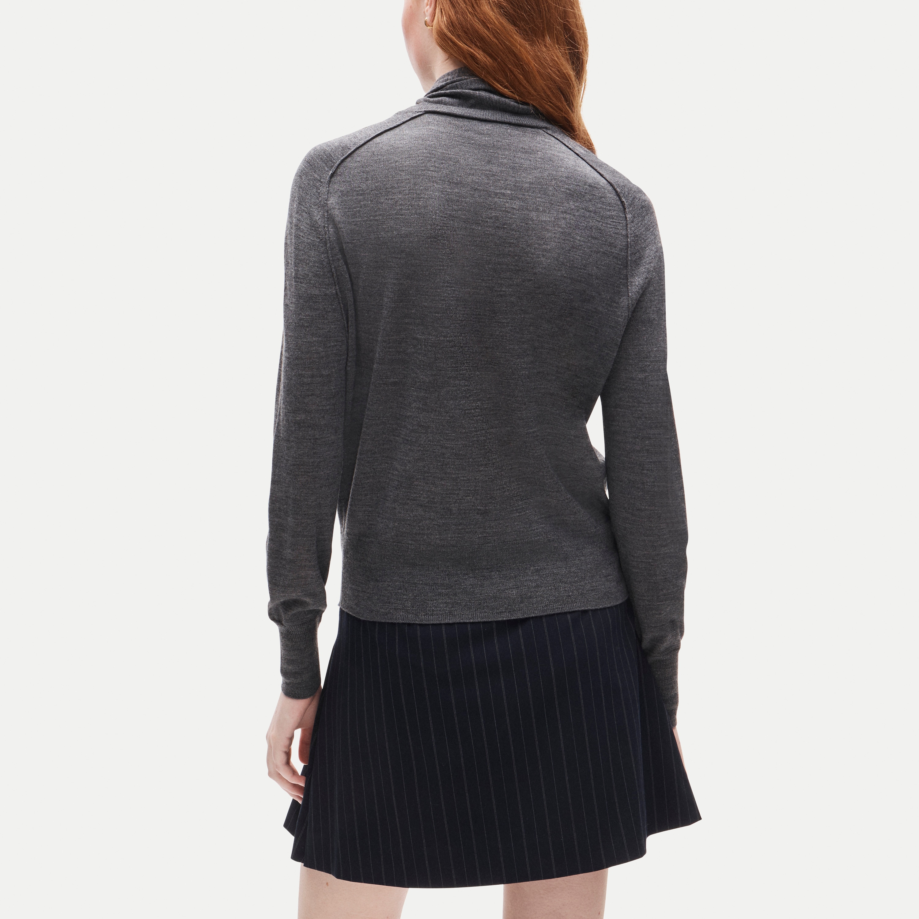 Blouson-sleeve scarf sweater in merino wool blend