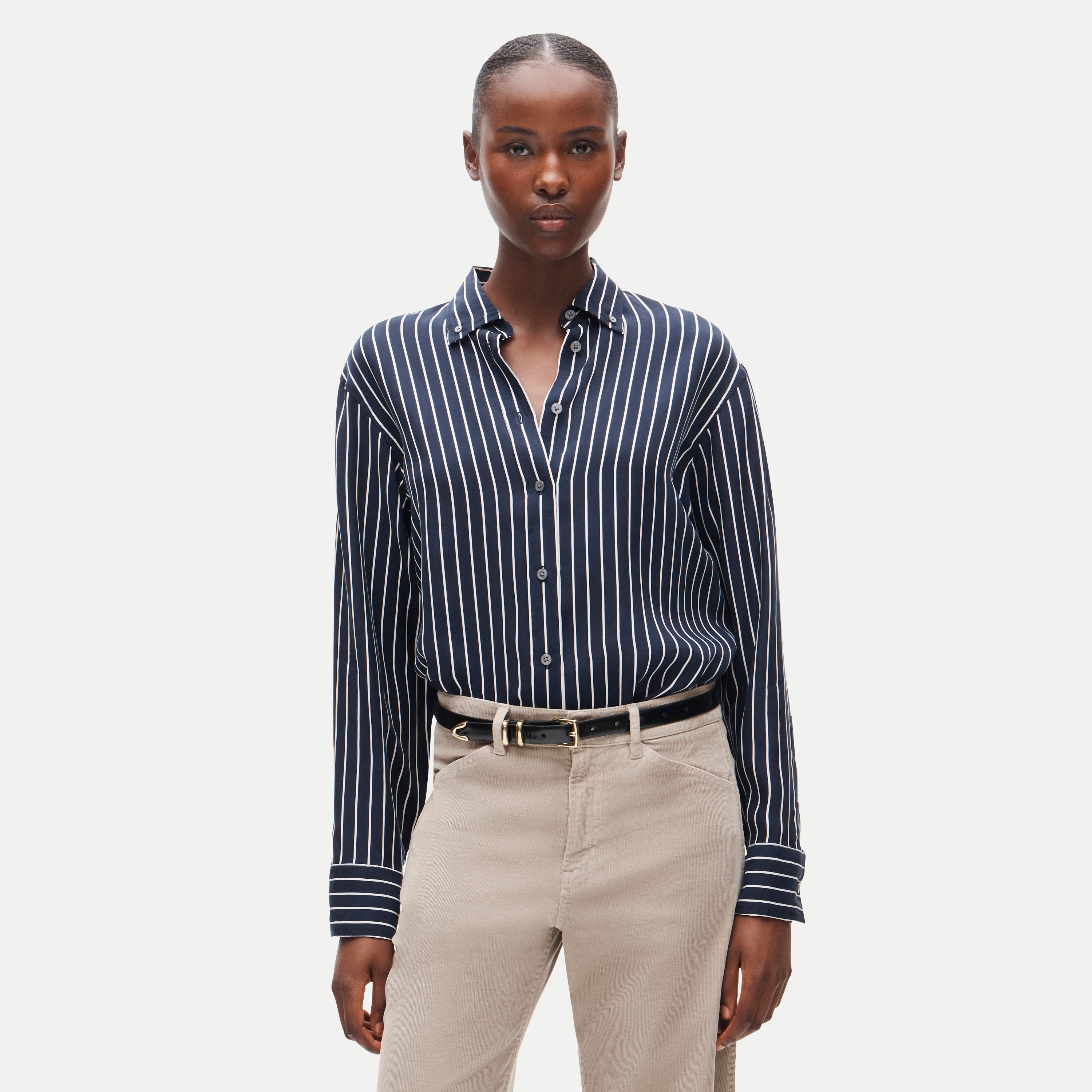 Esme button-up shirt in striped cupro blend