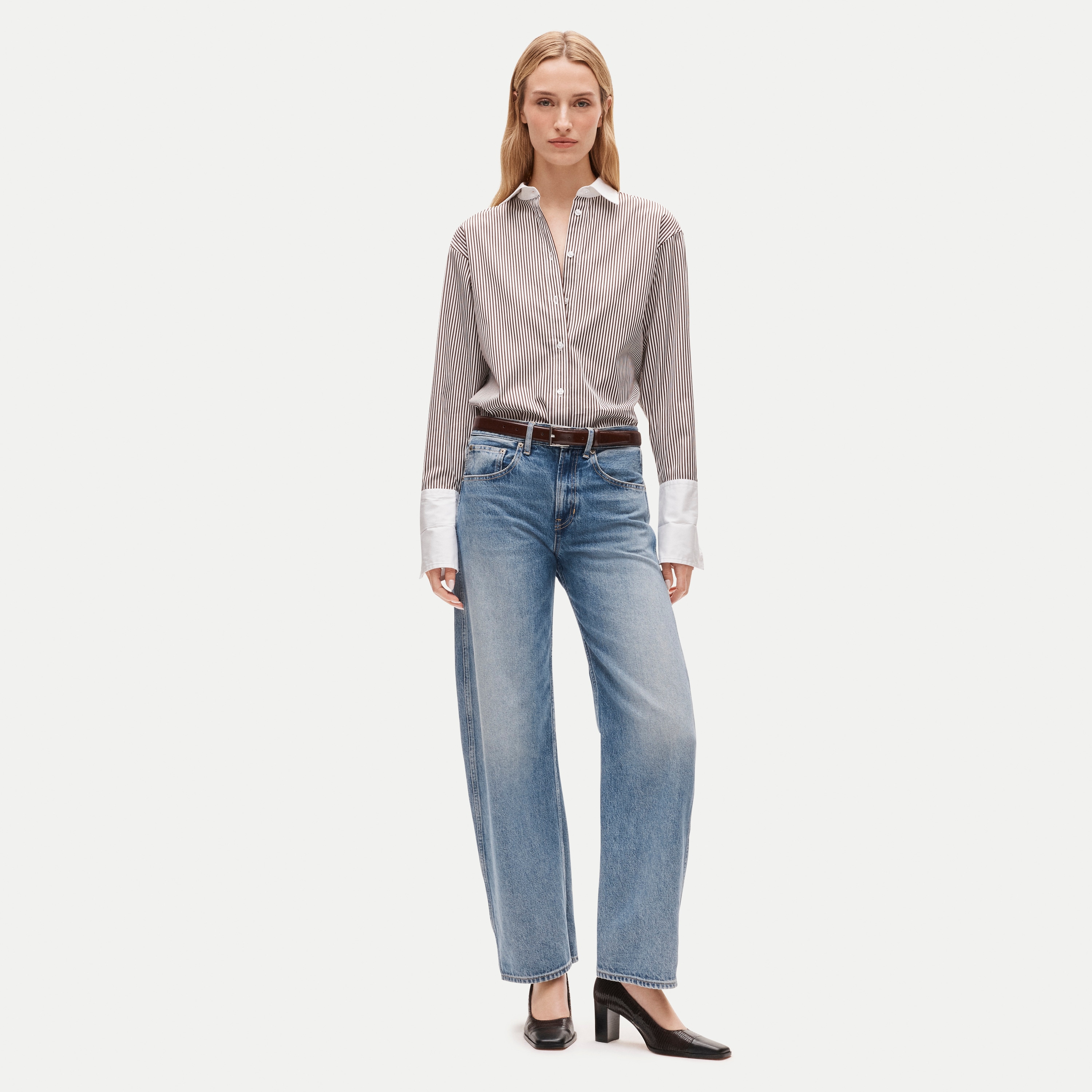 Esme relaxed-fit button-up shirt in striped Greenwich poplin
