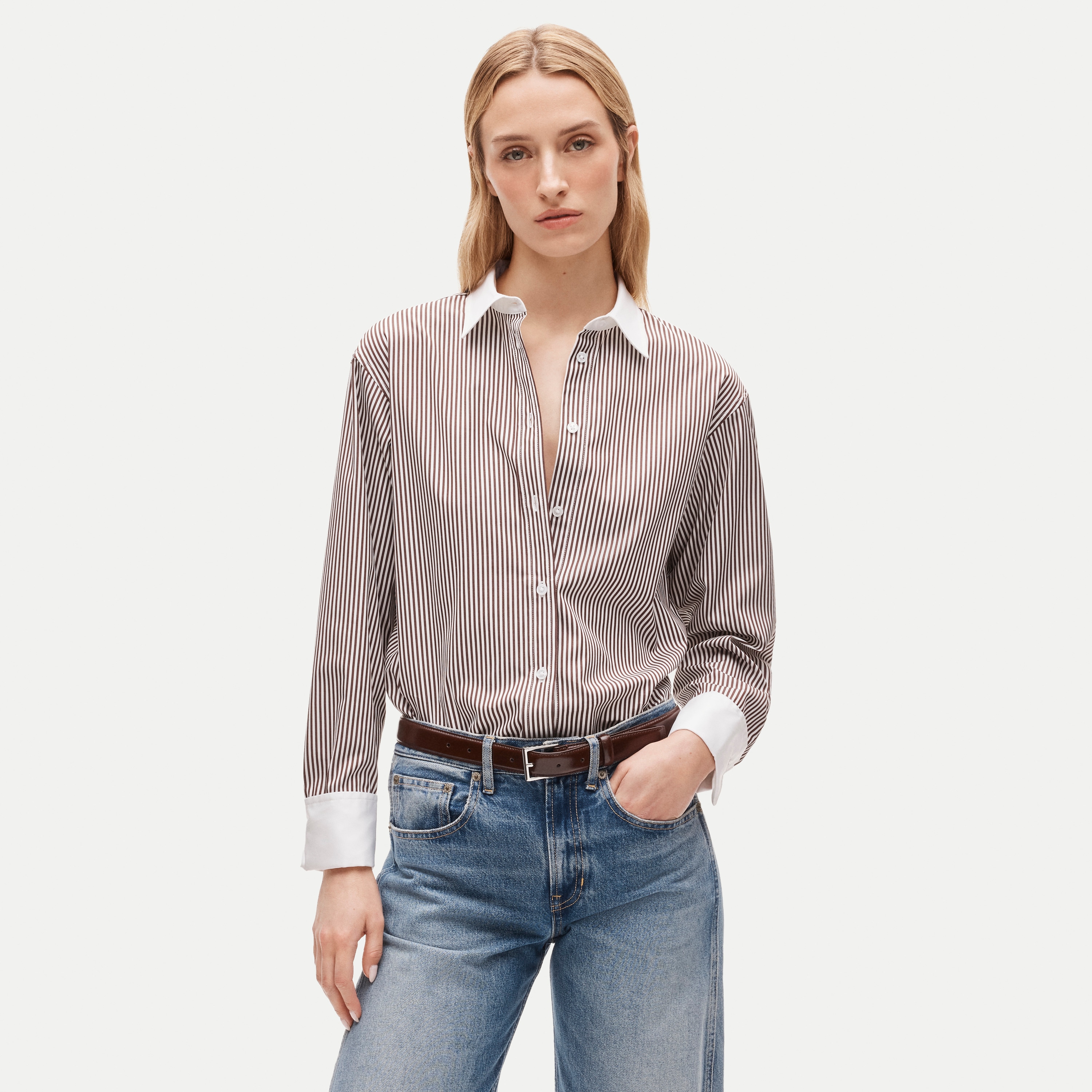 Esme relaxed-fit button-up shirt in striped Greenwich poplin