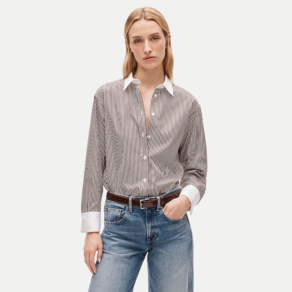 Esme relaxed-fit button-up shirt in striped Greenwich poplin by J.Crew