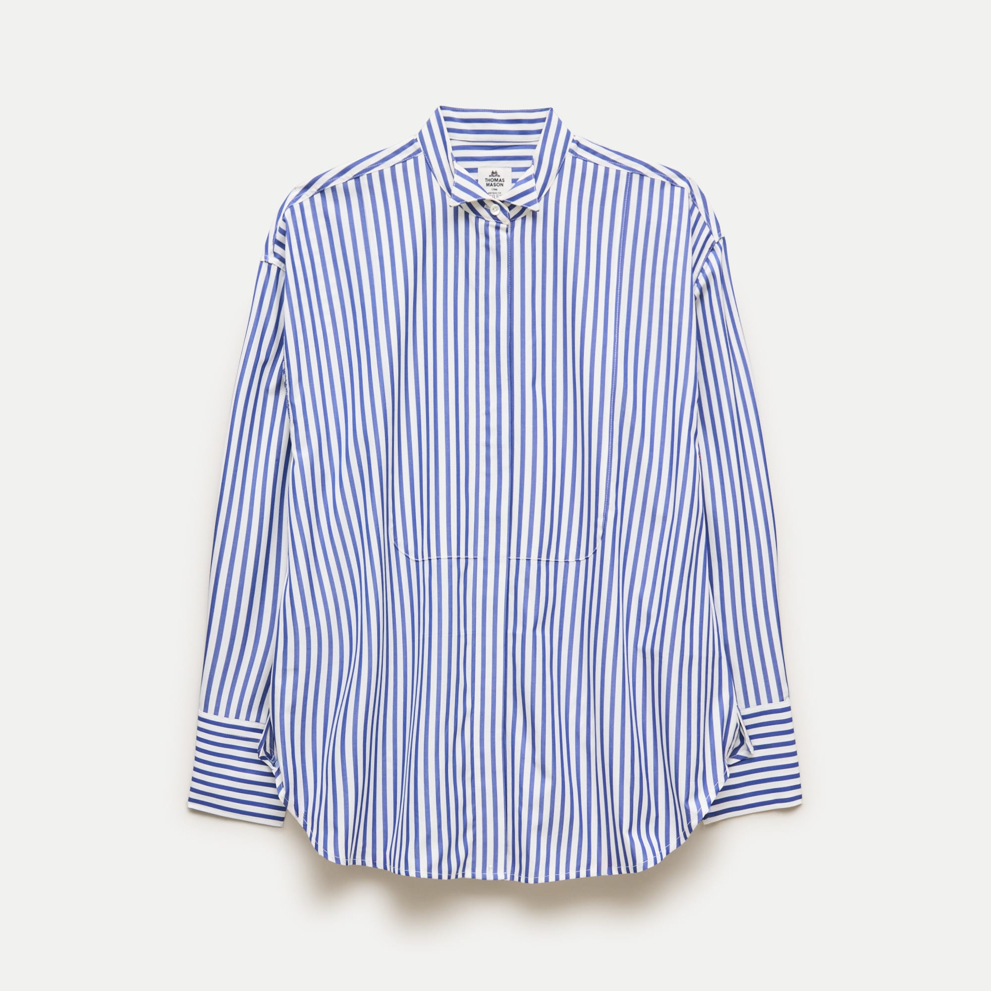 Tuxedo-bib button-up in striped Thomas Mason® cotton poplin