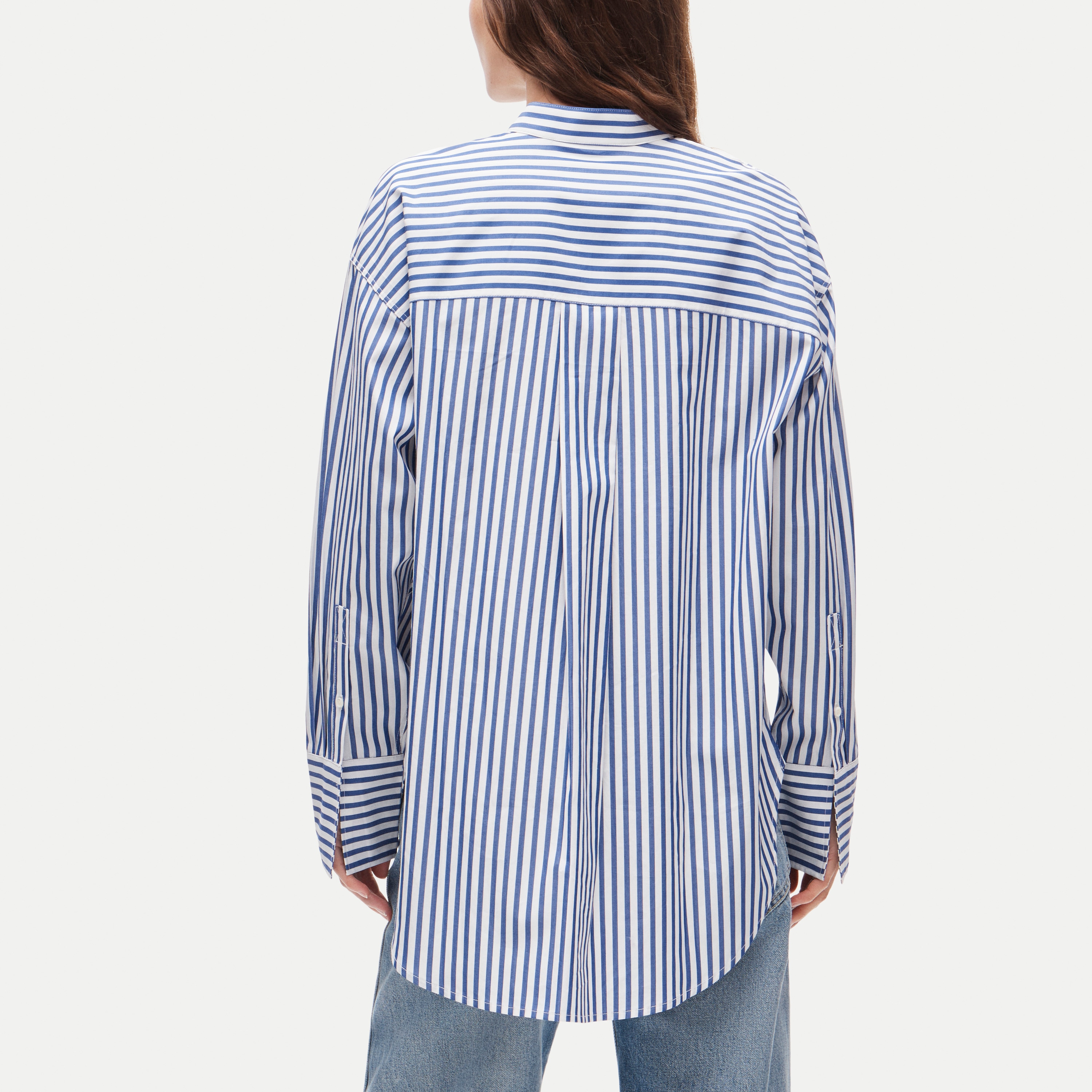 Tuxedo-bib button-up in striped Thomas Mason® cotton poplin