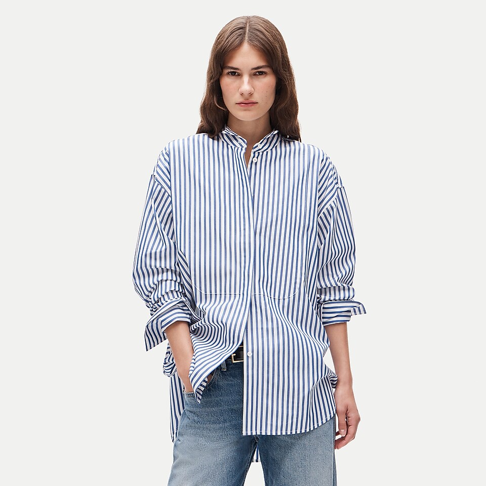 Tuxedo-bib button-up in striped Thomas Mason® cotton poplin by J.Crew