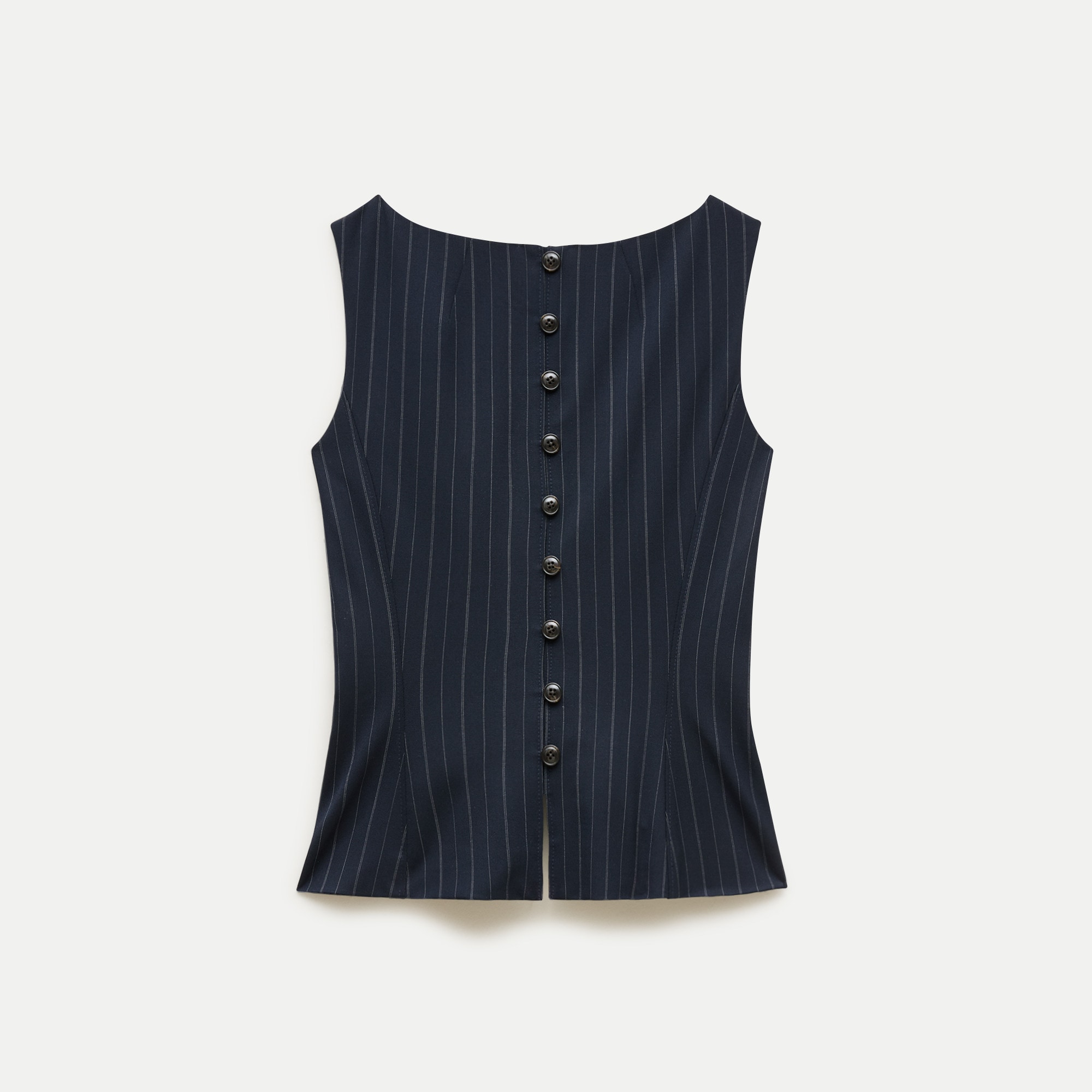 Shell top in striped lightspun wool blend