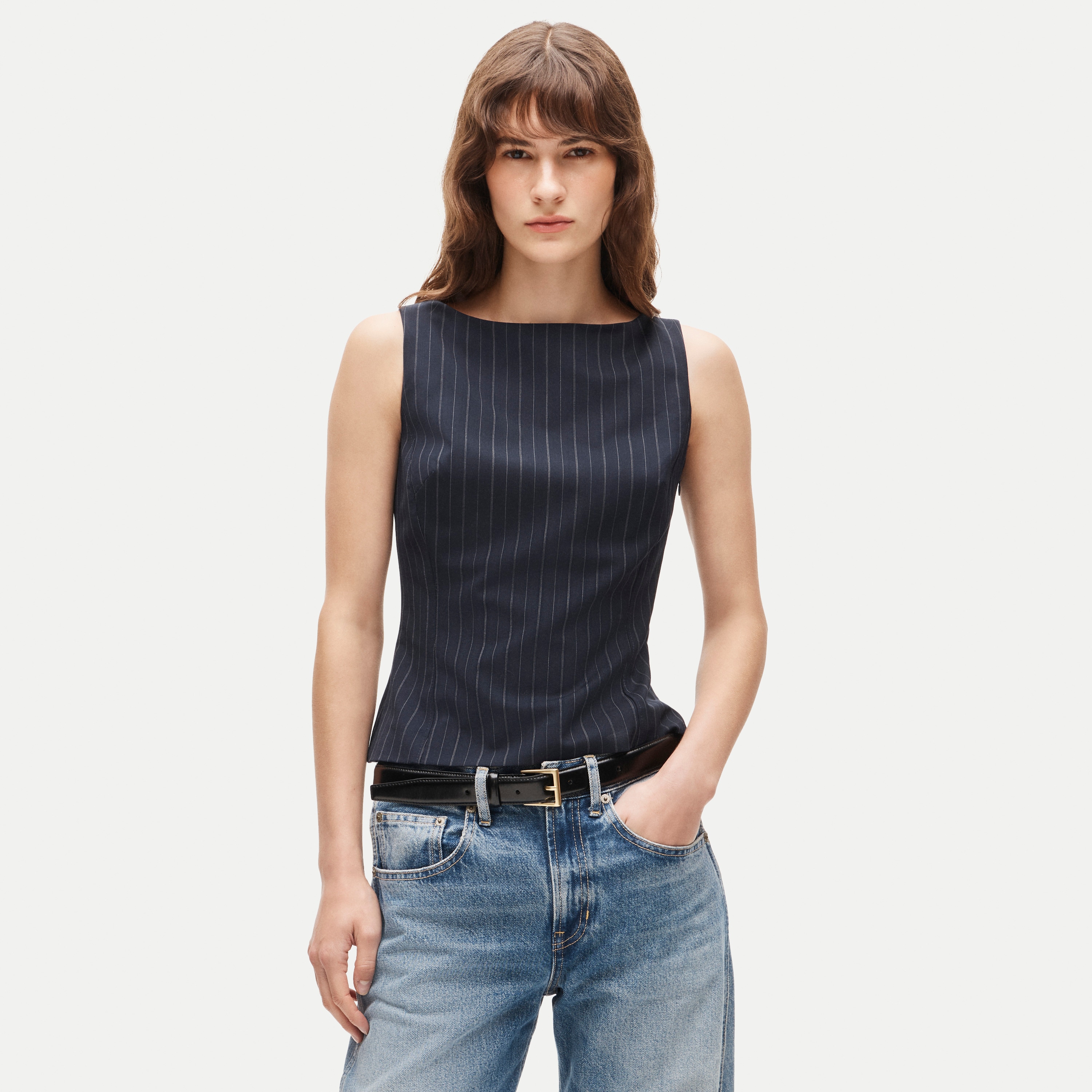 Shell top in striped wool blend