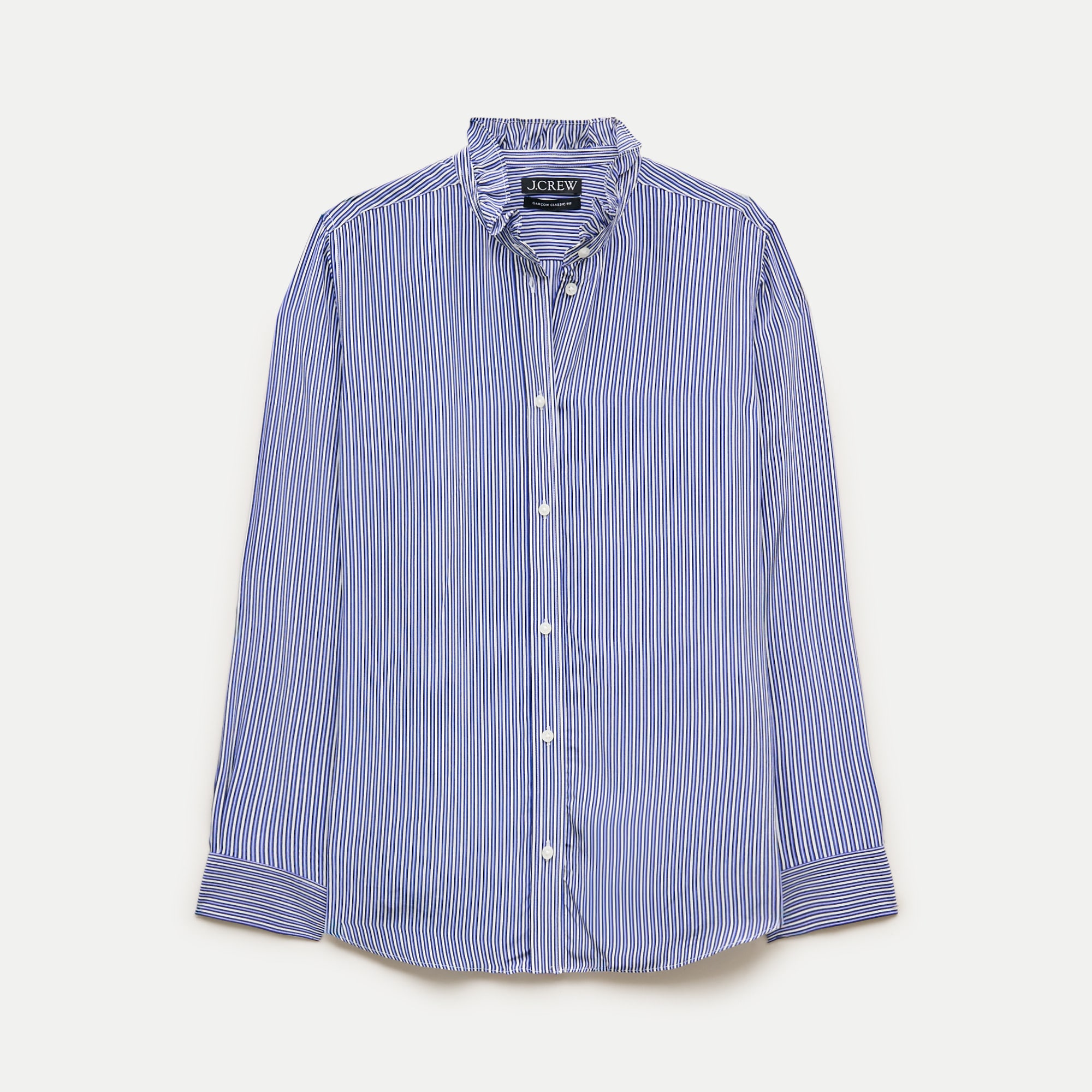 Jules ruffle-collar button-up shirt in striped crepe de chine