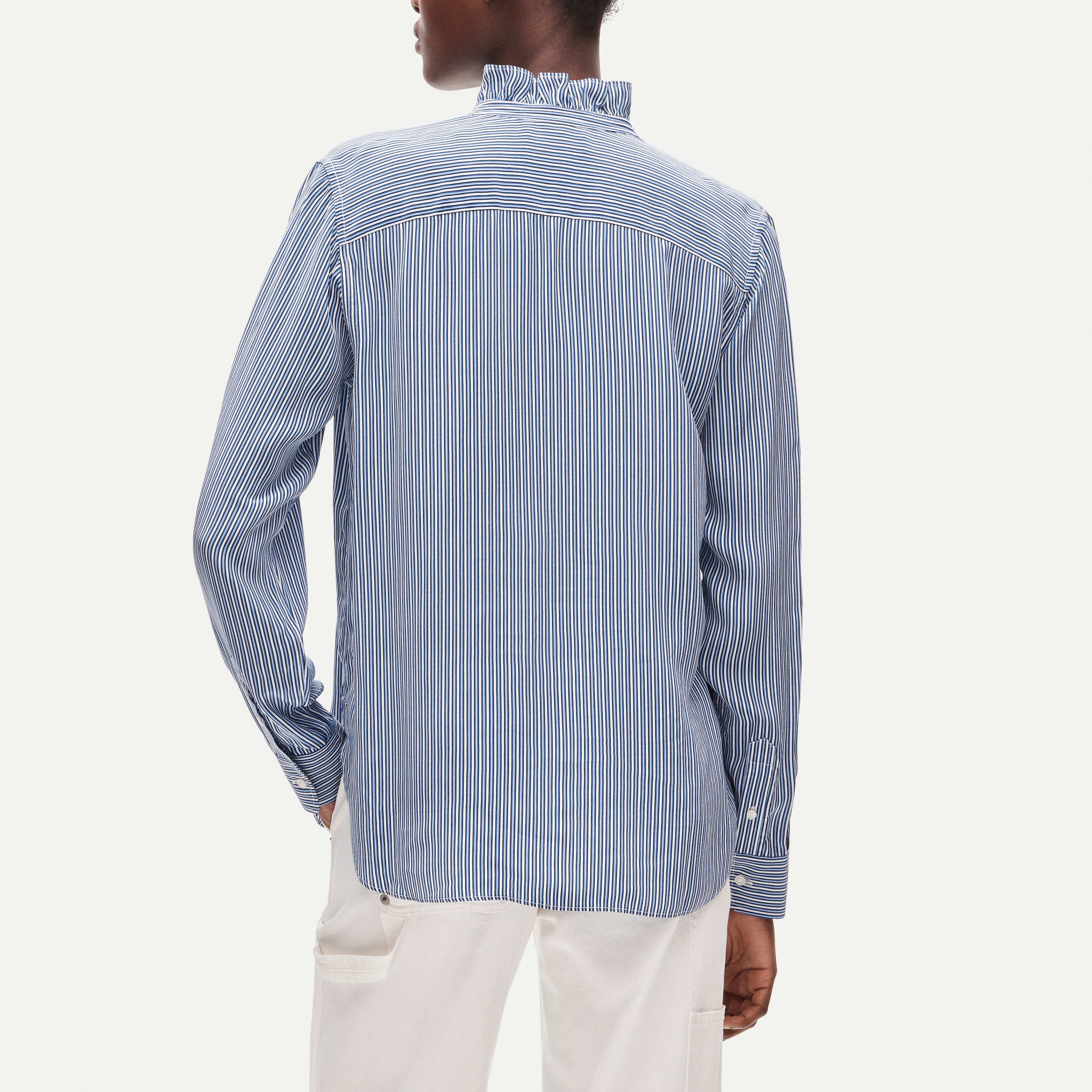 Jules ruffle-collar button-up shirt in striped crepe de chine