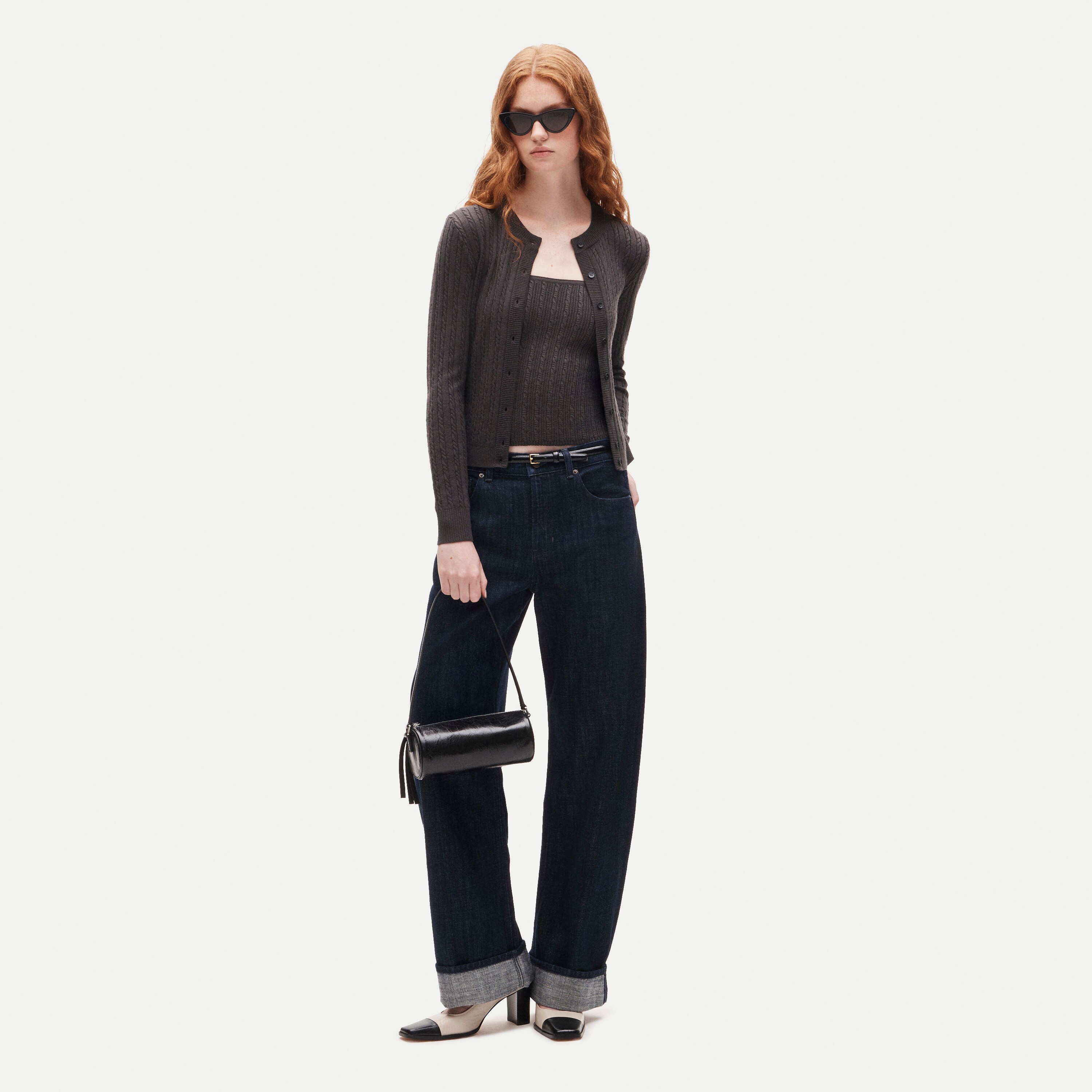 Cable-knit tube top in merino wool blend