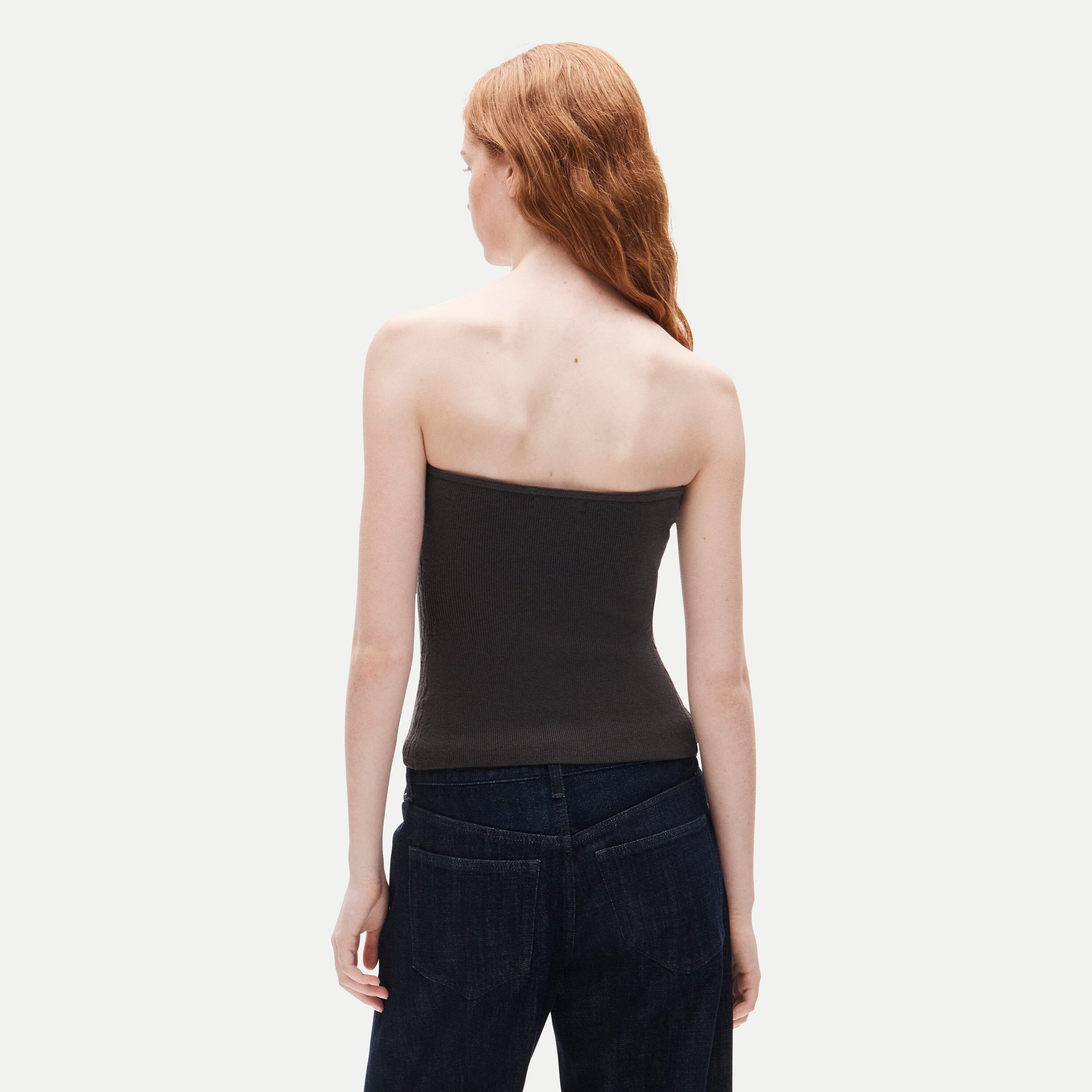 Cable-knit tube top in merino wool blend