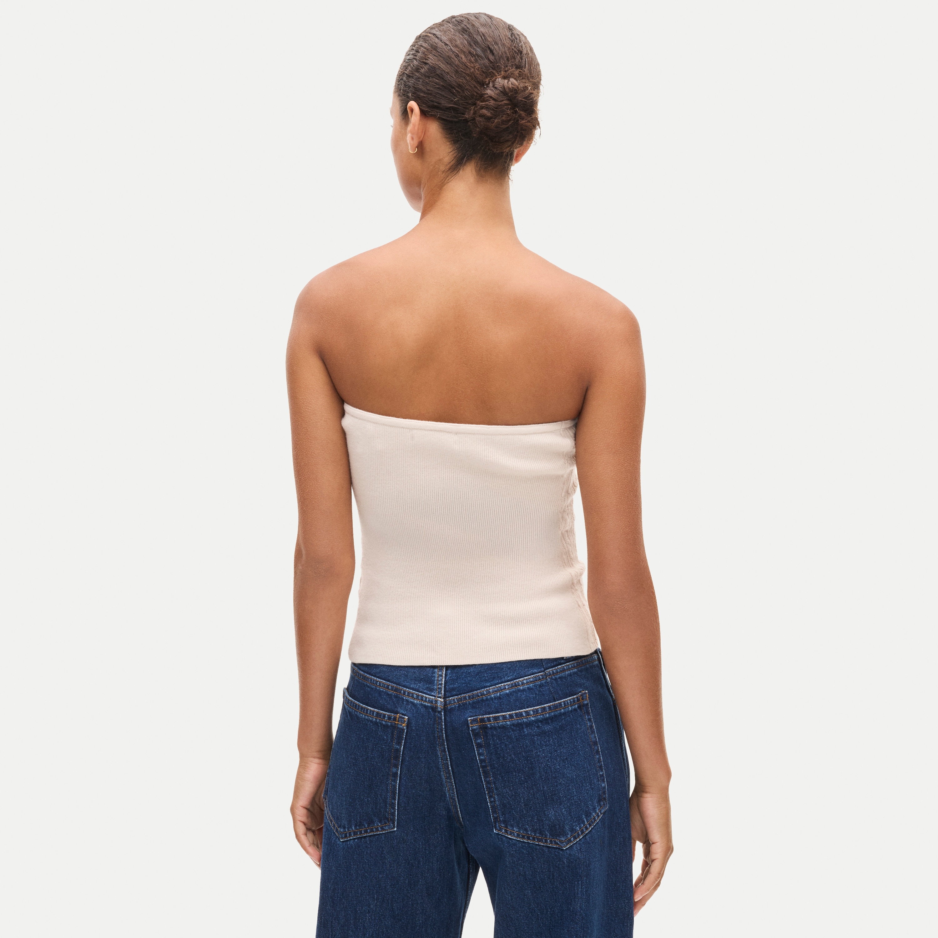 Cable-knit tube top in merino wool blend