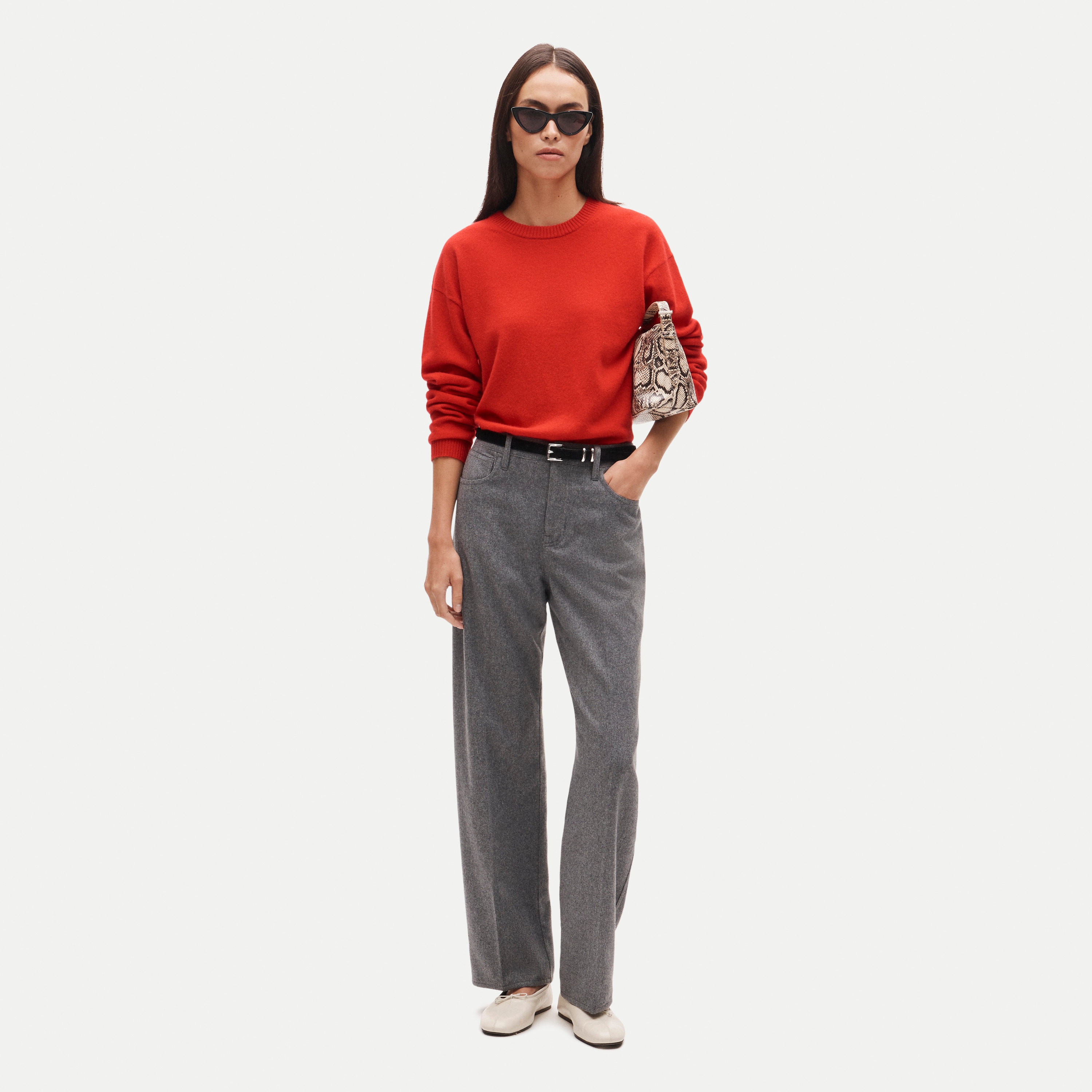 Tapered trouser pant in wool-blend flannel