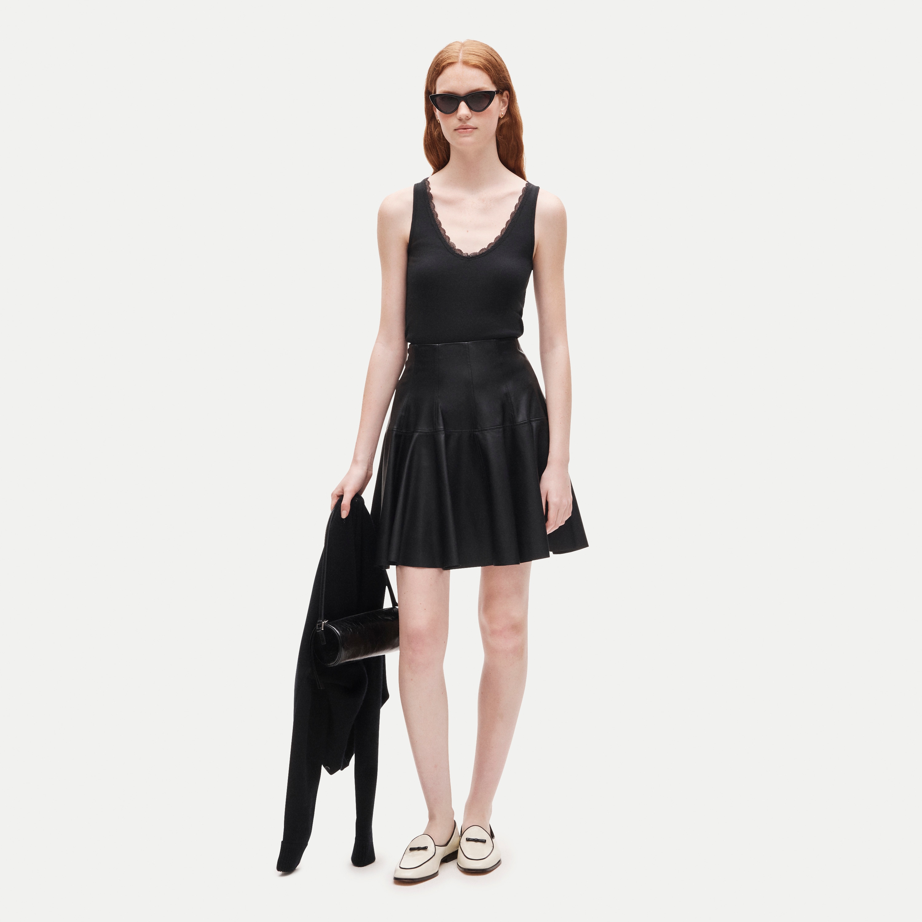 Perfect rib lace-trim V-neck tank top