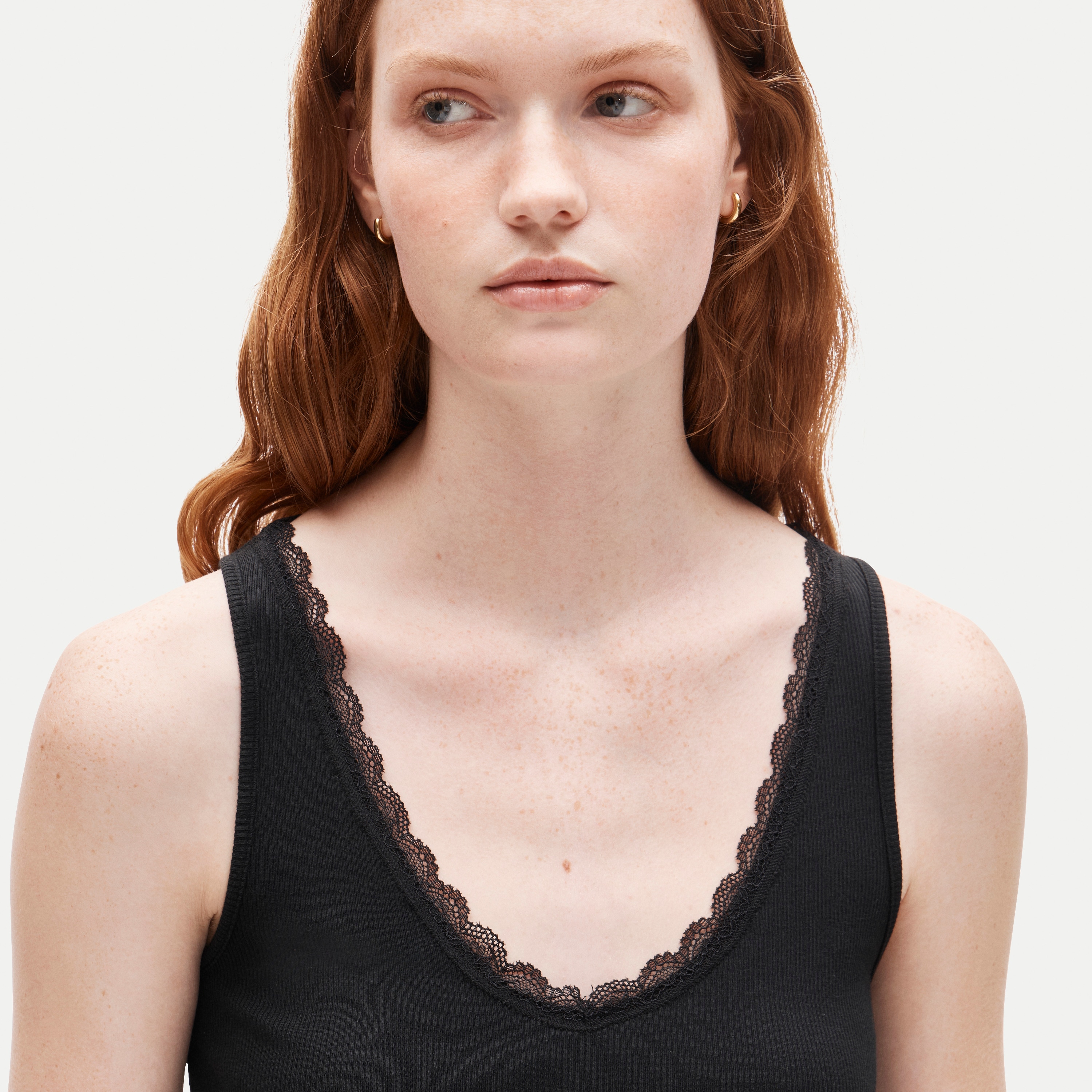 Perfect rib lace-trim V-neck tank top