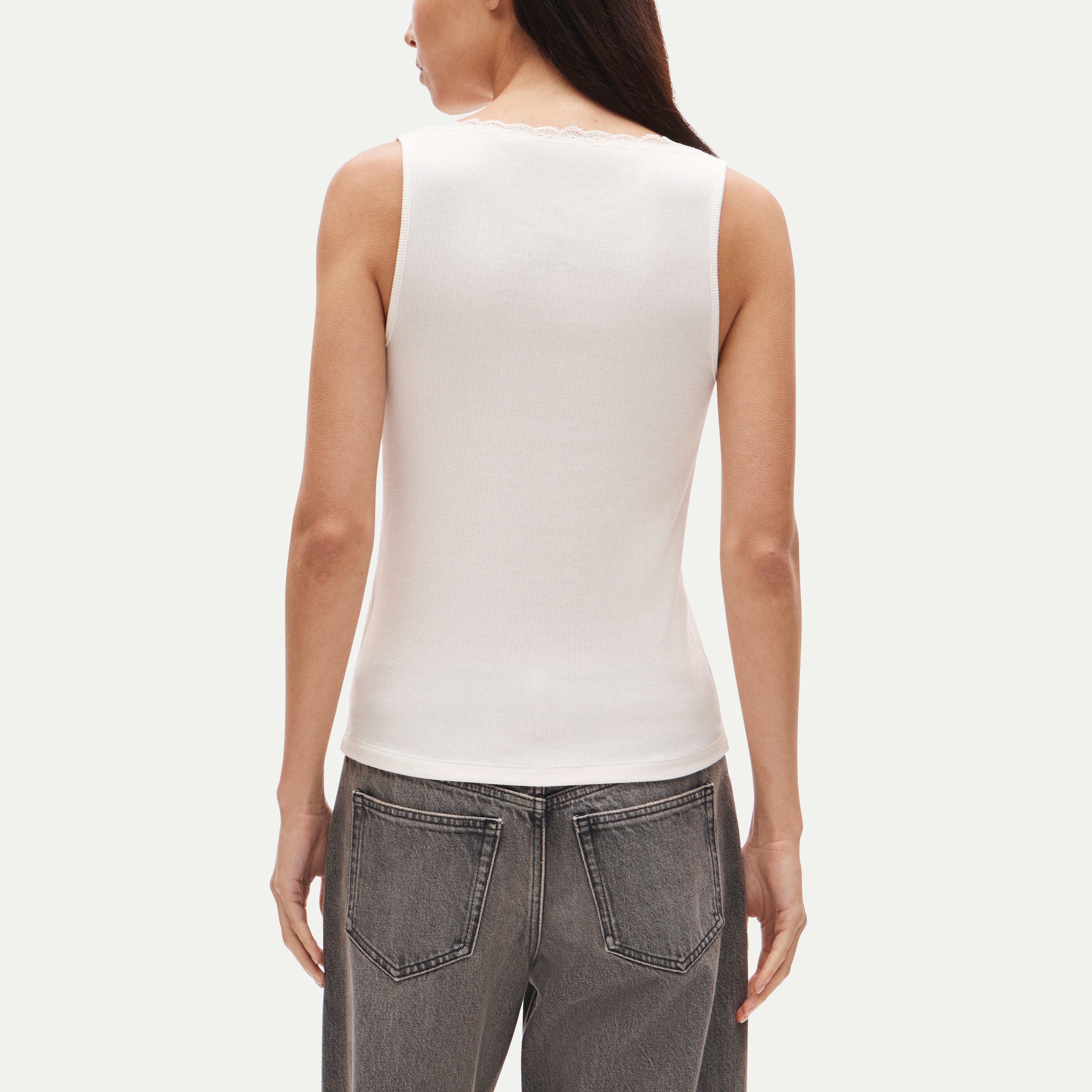 Perfect rib lace-trim V-neck tank top