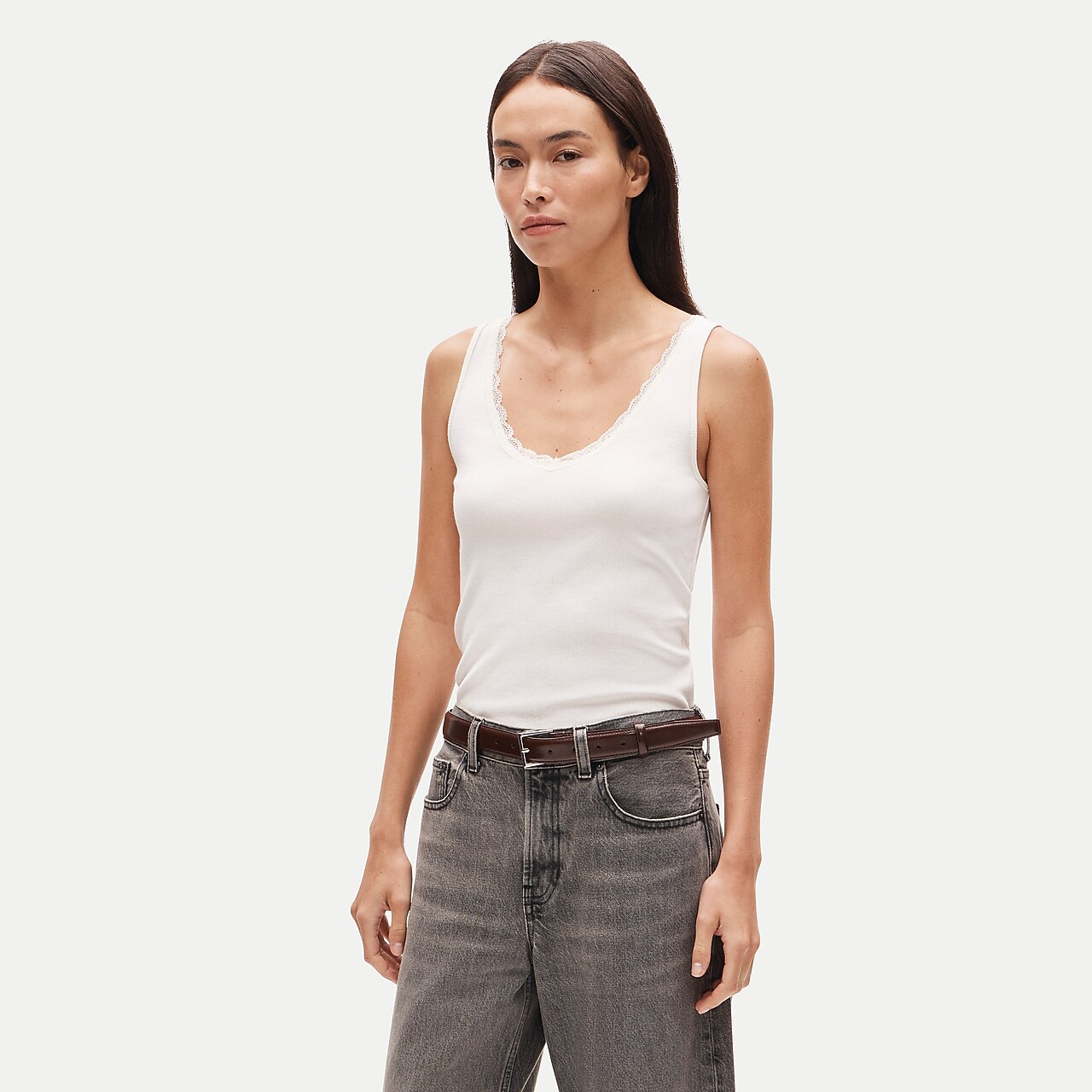 Perfect rib lace-trim V-neck tank top by J.Crew