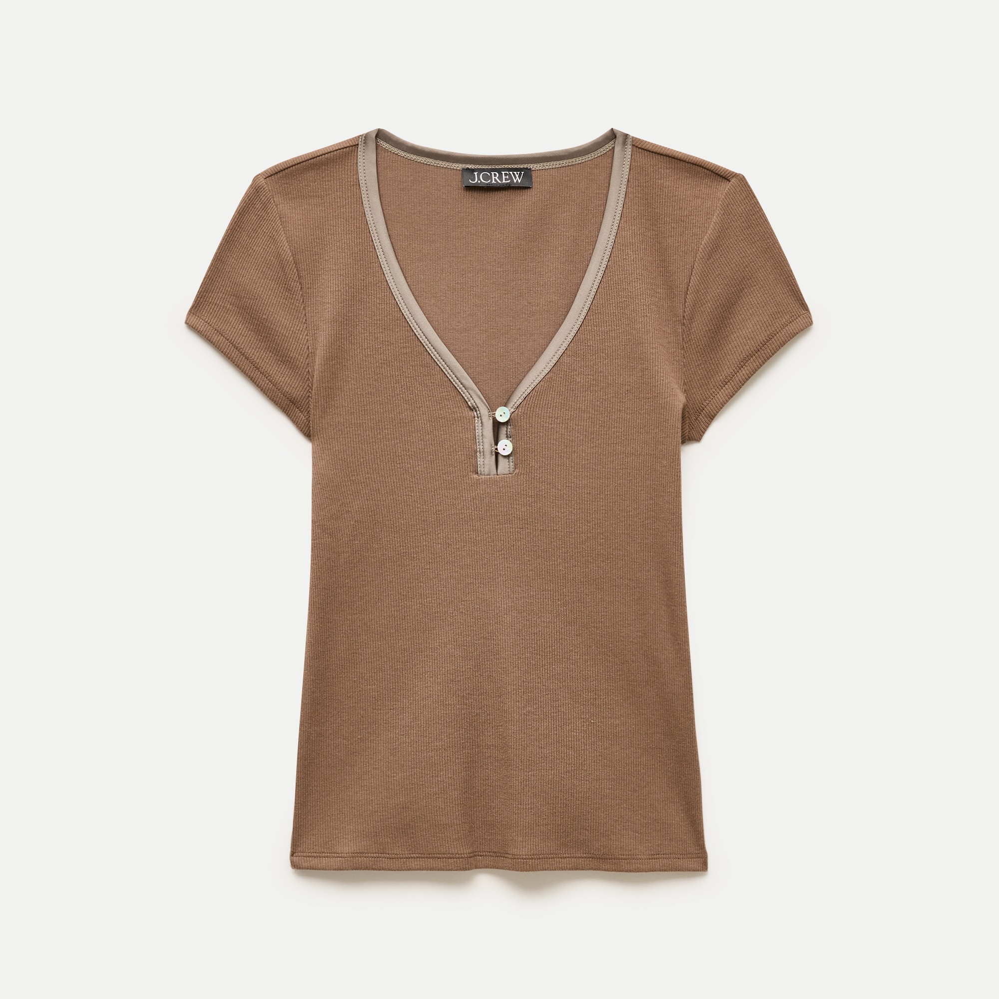 Perfect Rib V-neck Henley With Satin Trim For Women | J.Crew