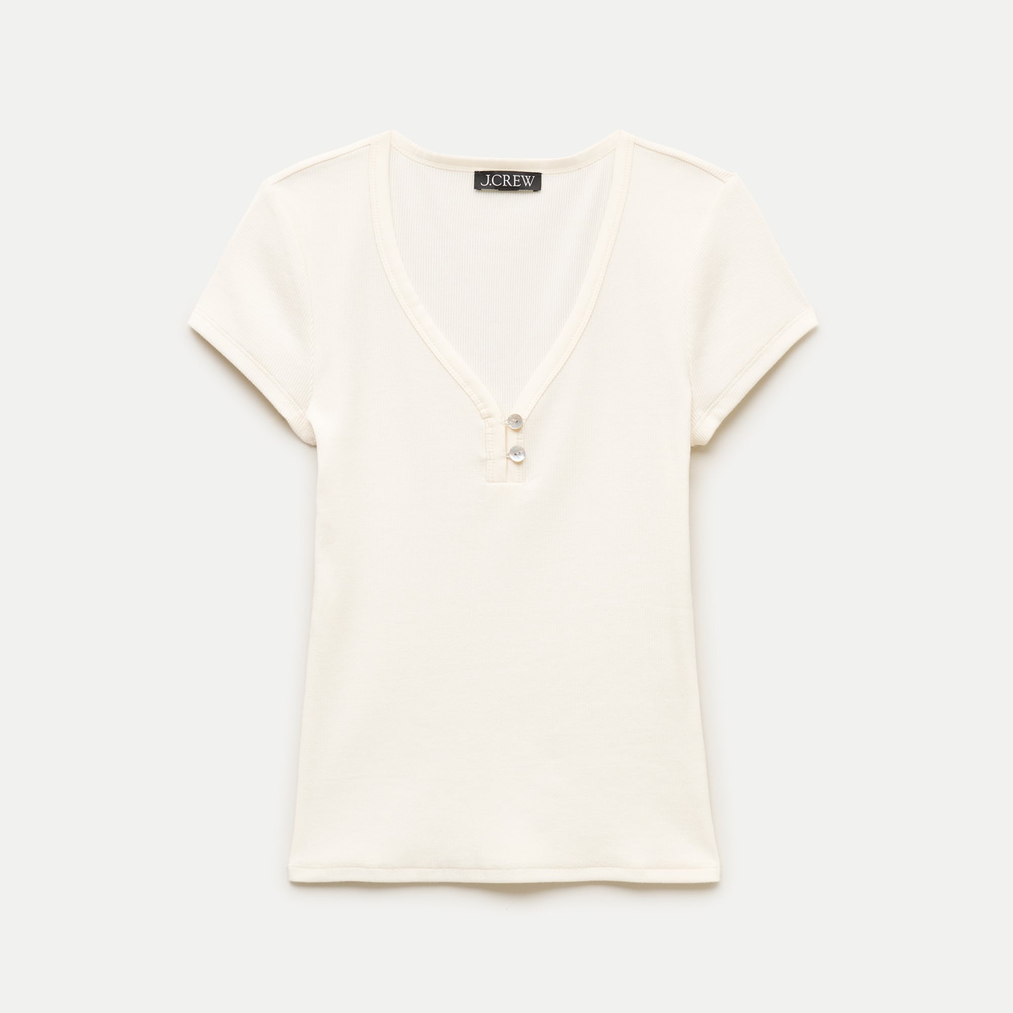 Perfect rib V-neck henley with satin trim