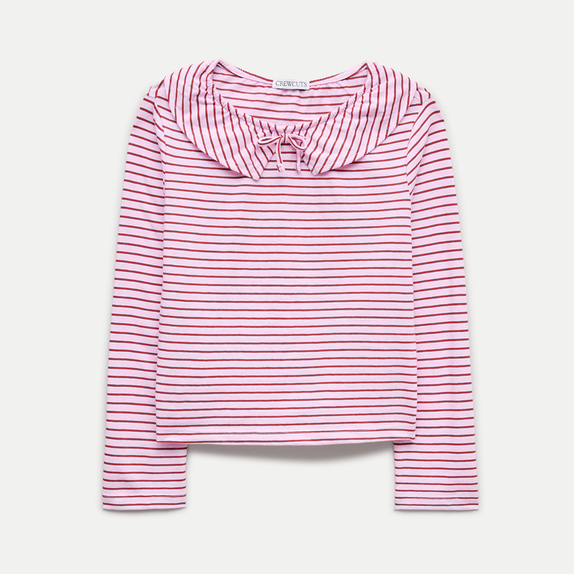 Girls' collared T-shirt in striped broken-in jersey