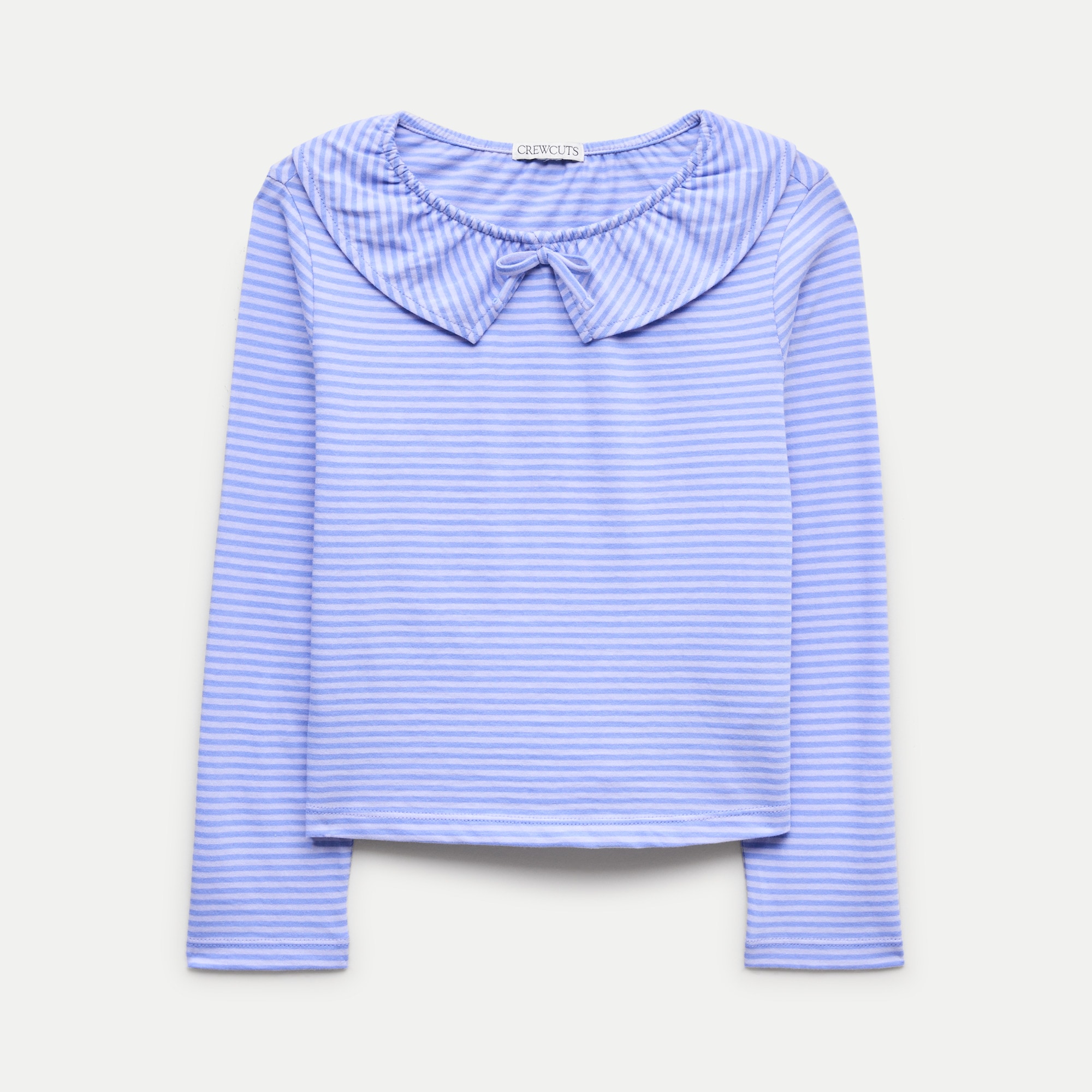 Girls' collared T-shirt in striped broken-in jersey