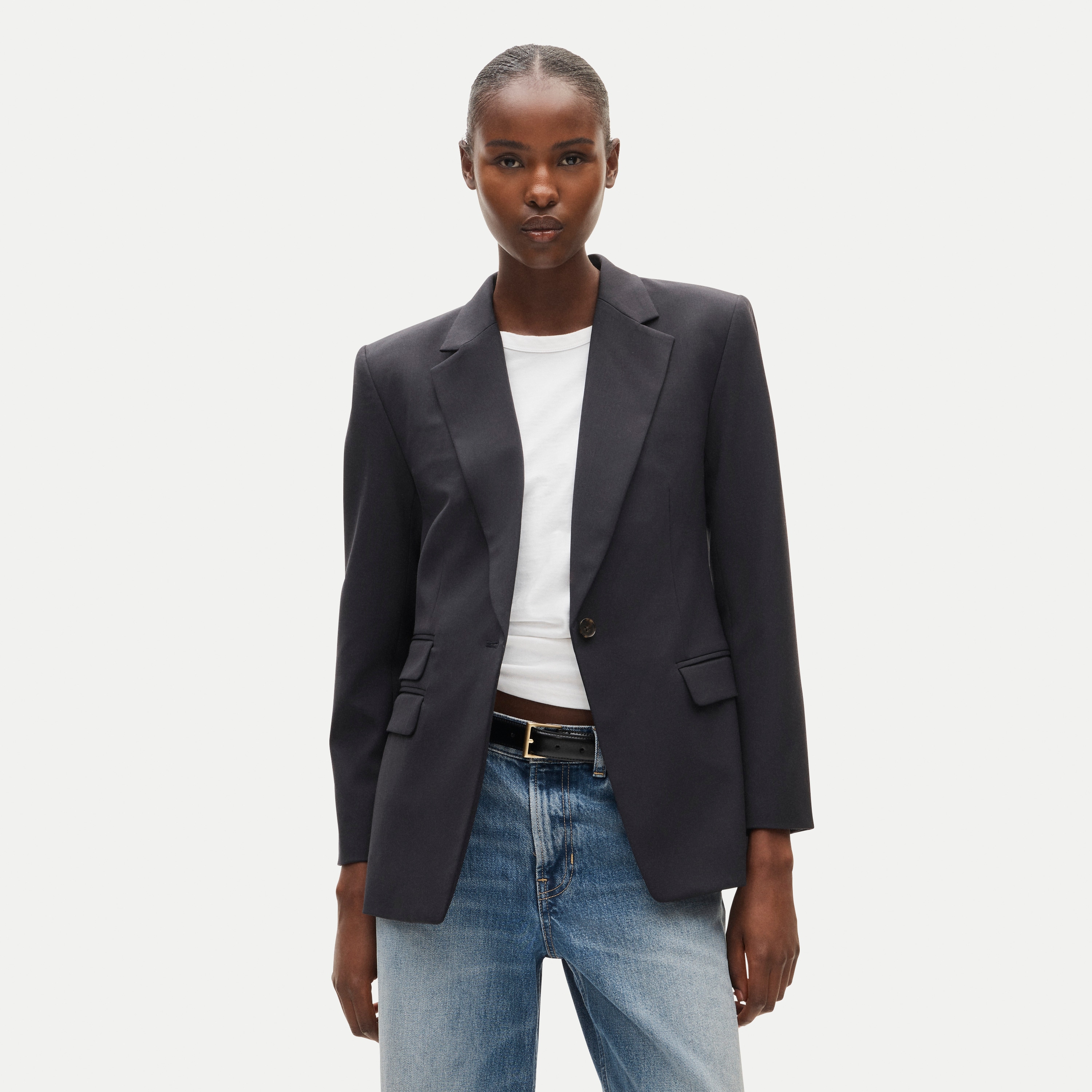 Single-button blazer in wool blend