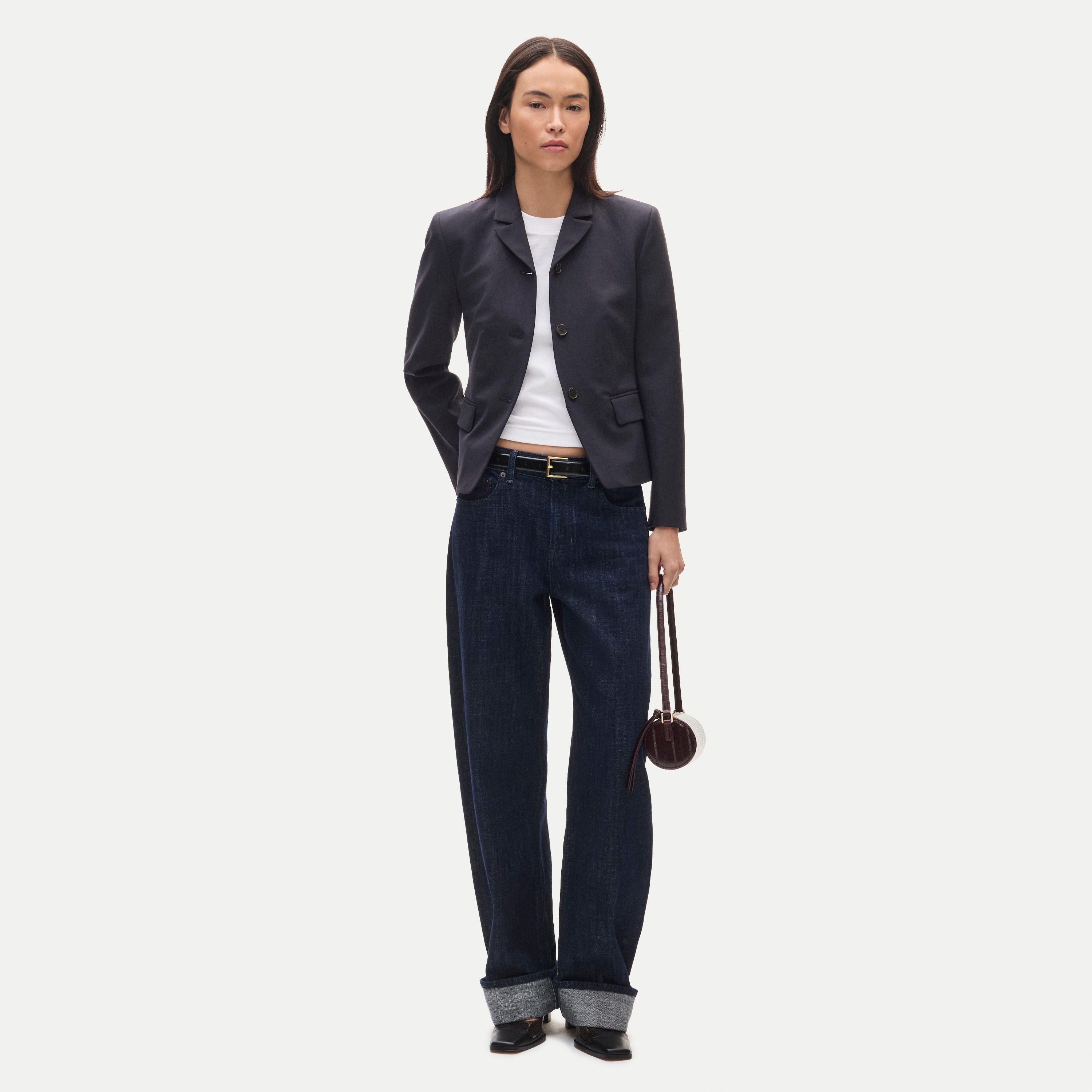 High-button blazer in lightspun wool blend