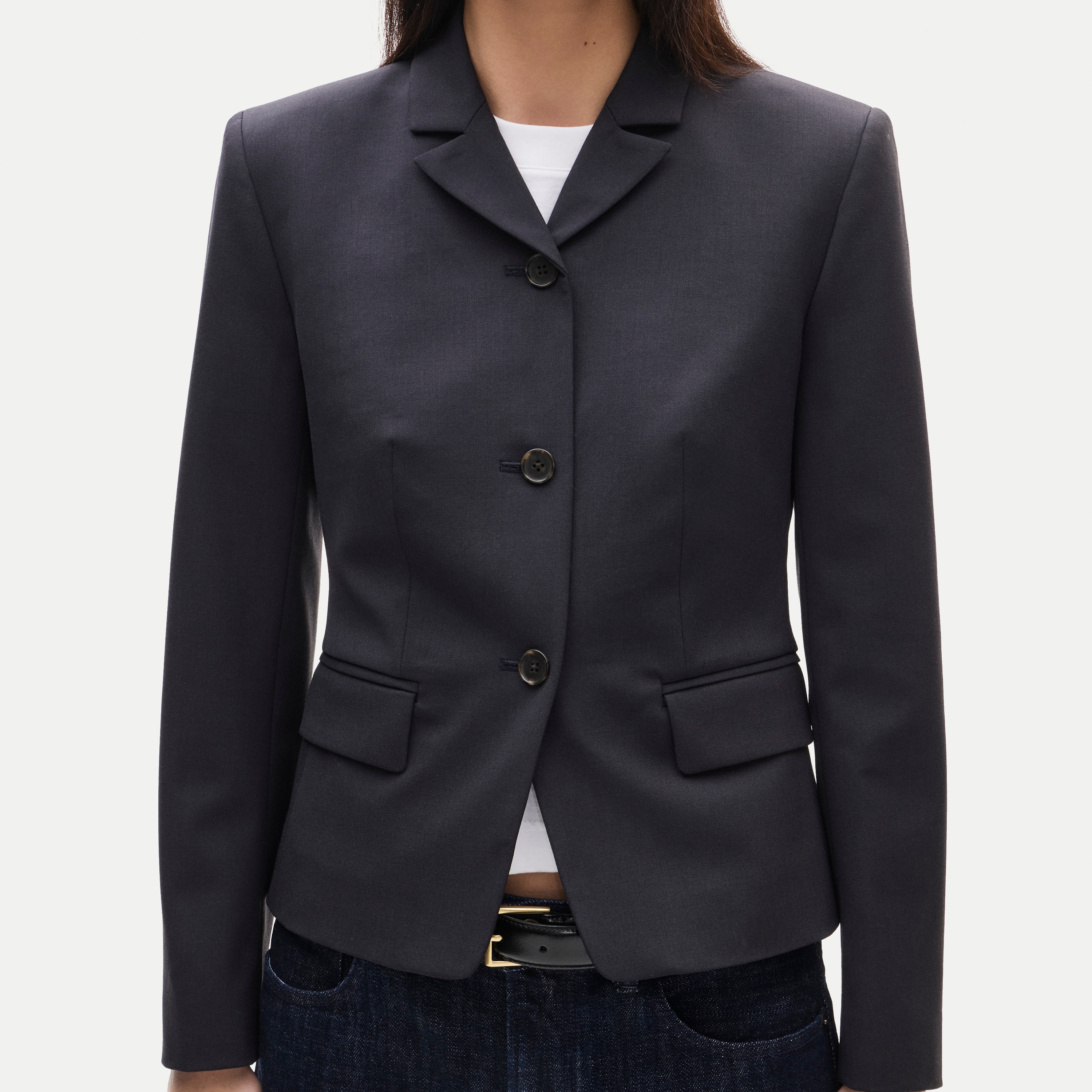High-button blazer in lightspun wool blend