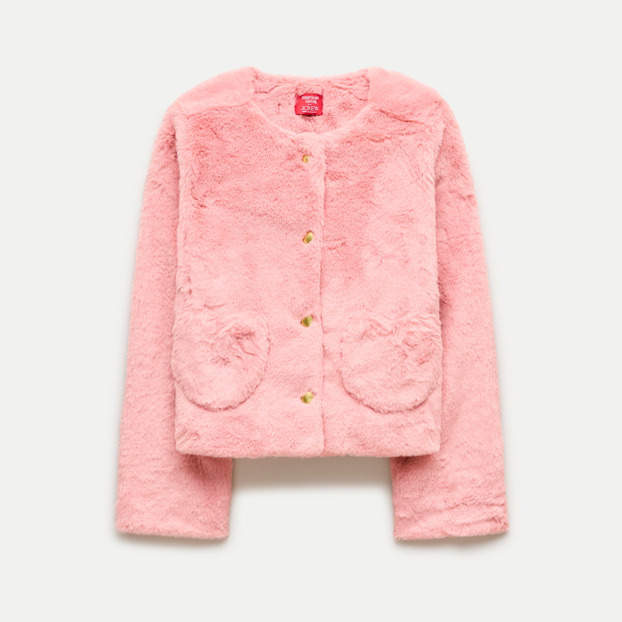 American Girl® x J.Crew pink faux-fur jacket for girls