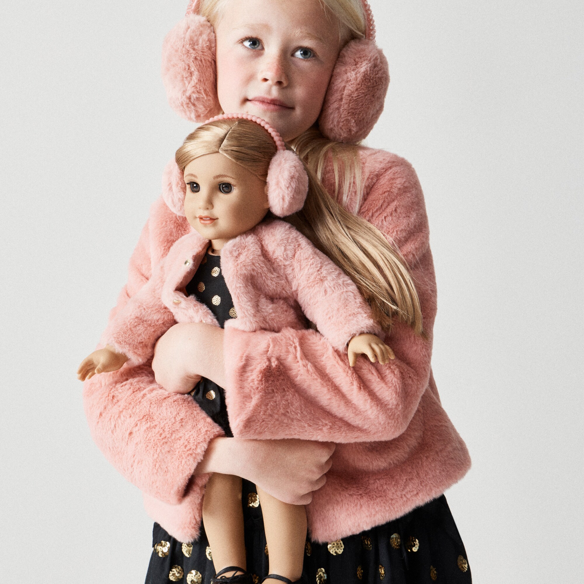 American Girl® x J.Crew pink faux-fur jacket for girls