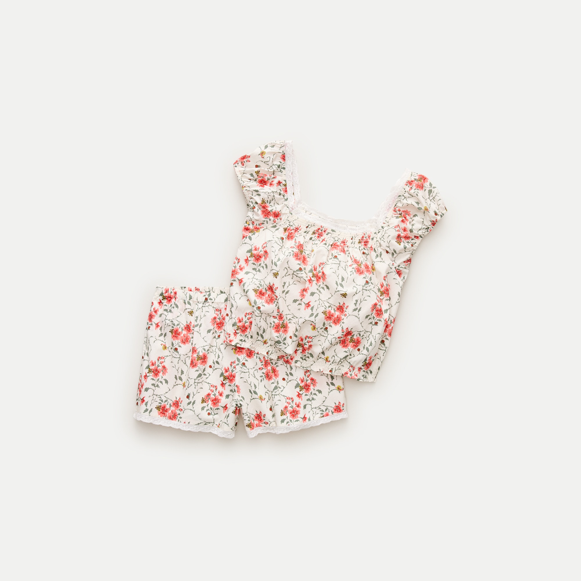Garden floral pajama short set in cotton poplin