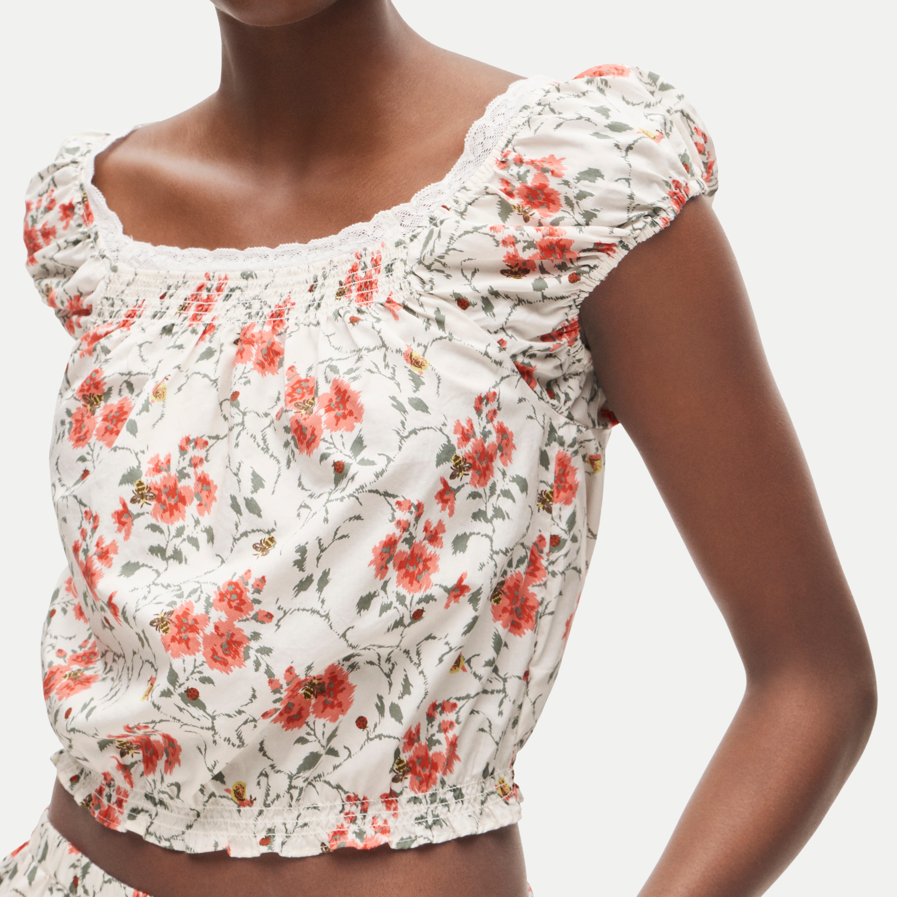 Garden floral pajama short set in cotton poplin