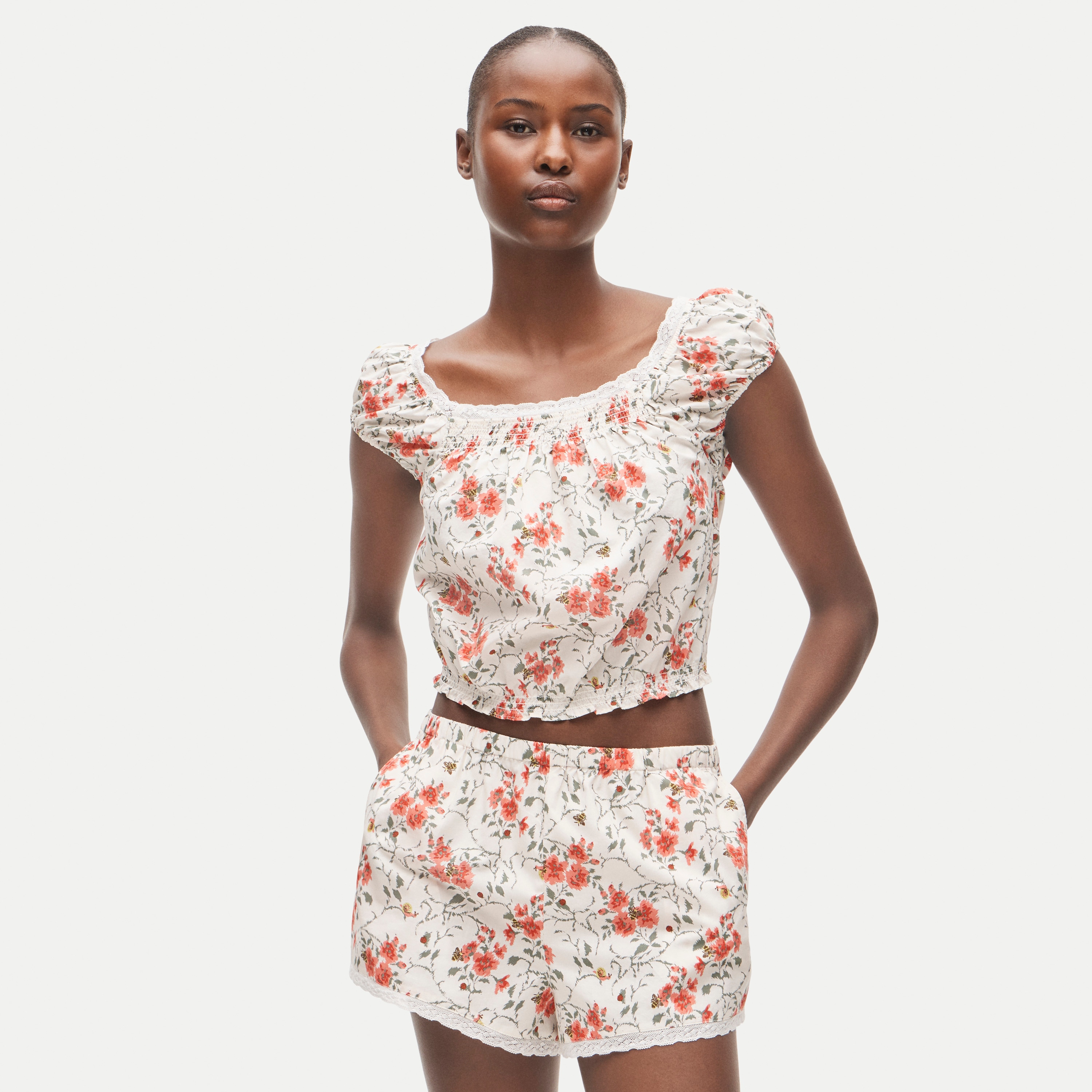Garden floral pajama short set in cotton poplin