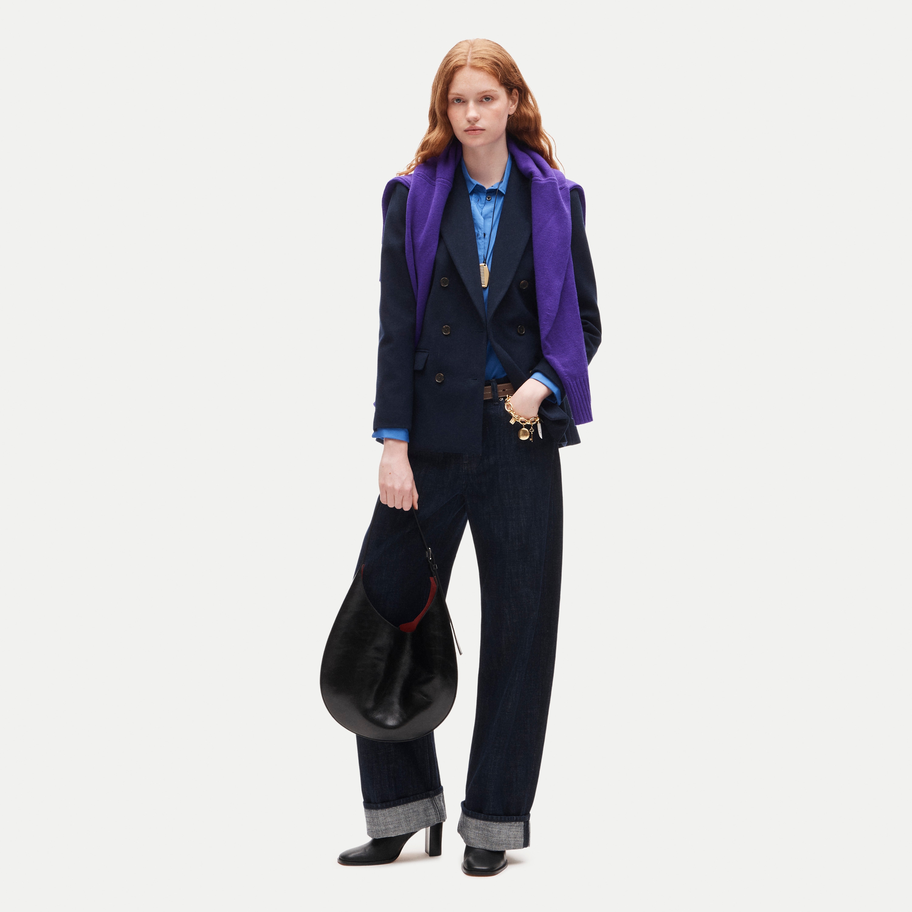 Slim-fit double-breasted blazer in wool-blend flannel